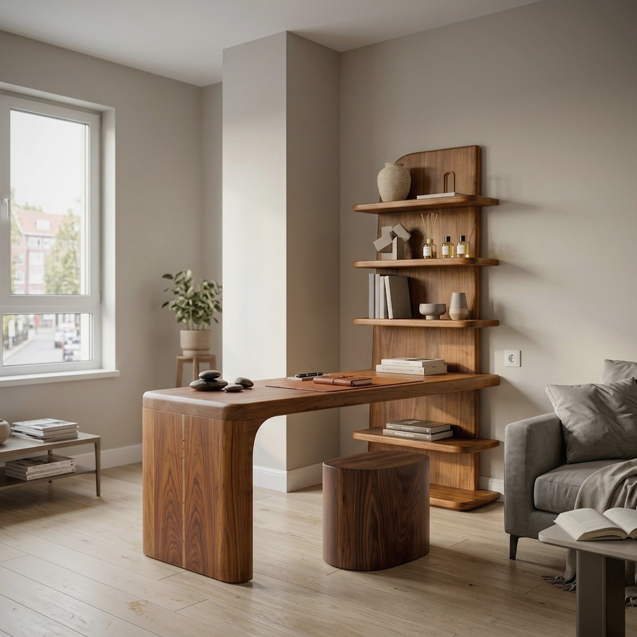 Handcrafted Desk with Open Bookshelf Design for Bedroom and Workspace