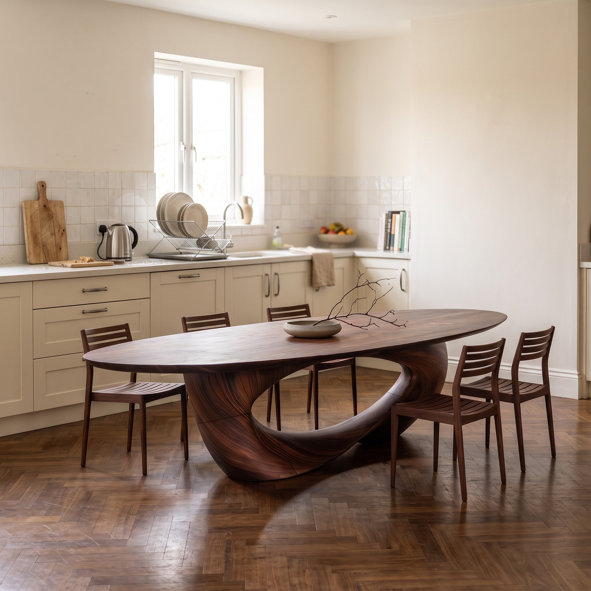 Handcrafted Dining Table, Natural Live Edge Solid Wood Kitchen Table for Rustic & Modern Dining Room Interior Decor