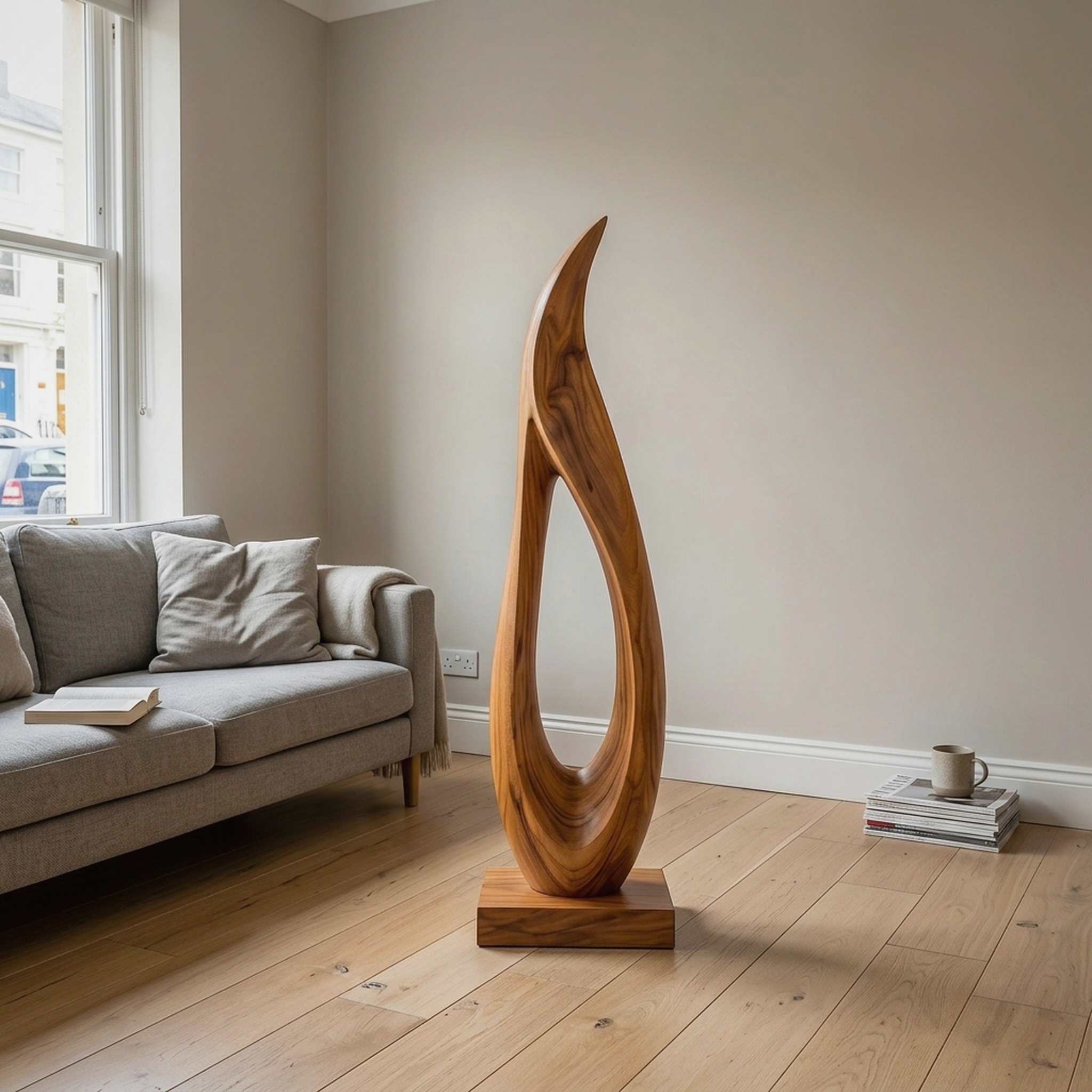 Handcrafted Flame Wood Sculpture for Minimalist Luxury Bathroom Decor