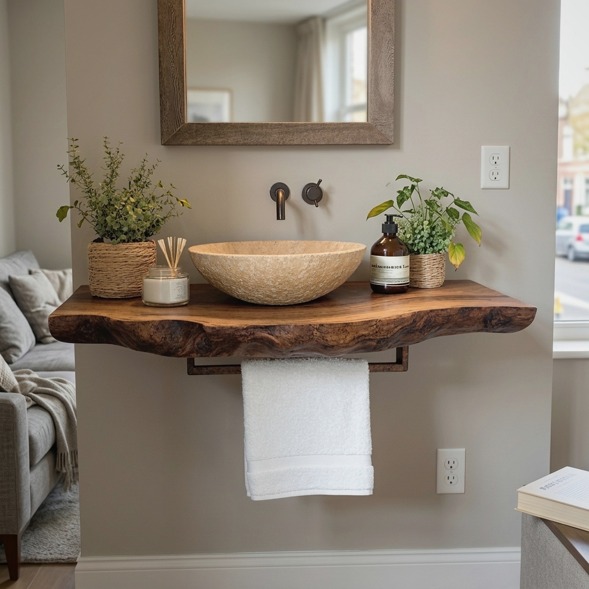Handcrafted Floating Bathroom Vanity Shelf Rustic