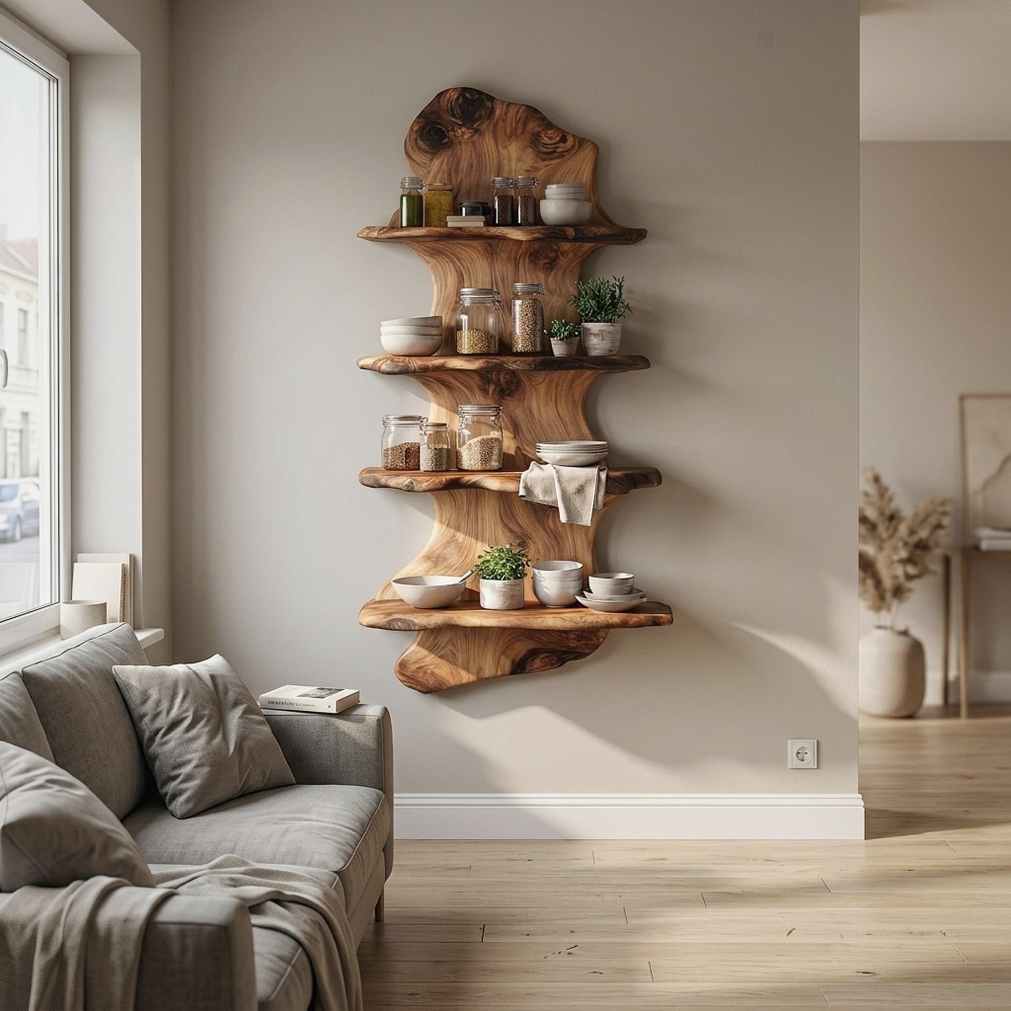 Handcrafted Floating Shelf Sculptural Tree Design for Home Decor