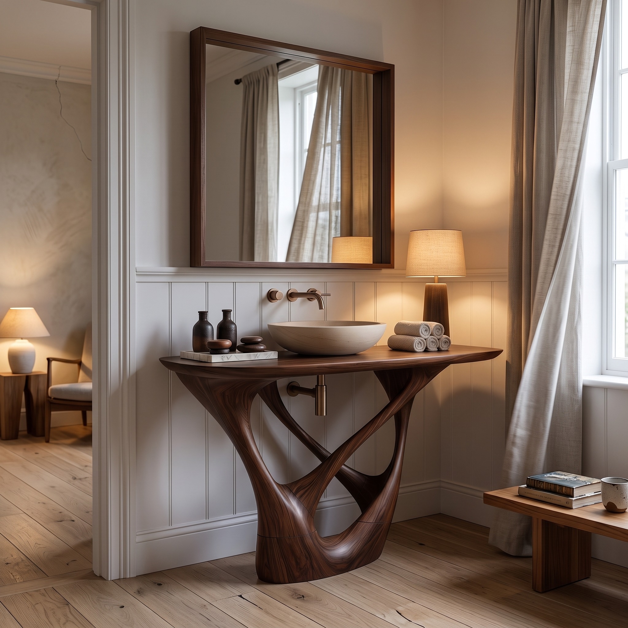 Handcrafted Floating Wood Bathroom Vanity, Wall-Mounted Luxury Sink Cabinet for Master Bathroom, Solid Oak Style