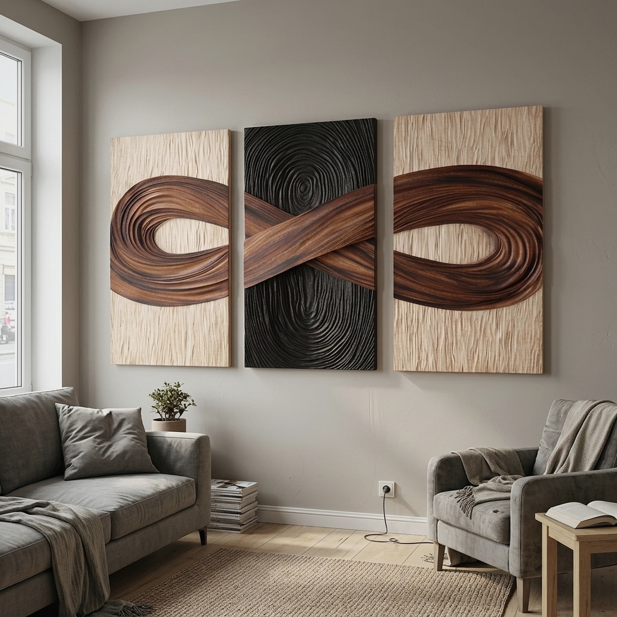 Handcrafted Infinity Wooden Wall Sculpture Modern Living Room