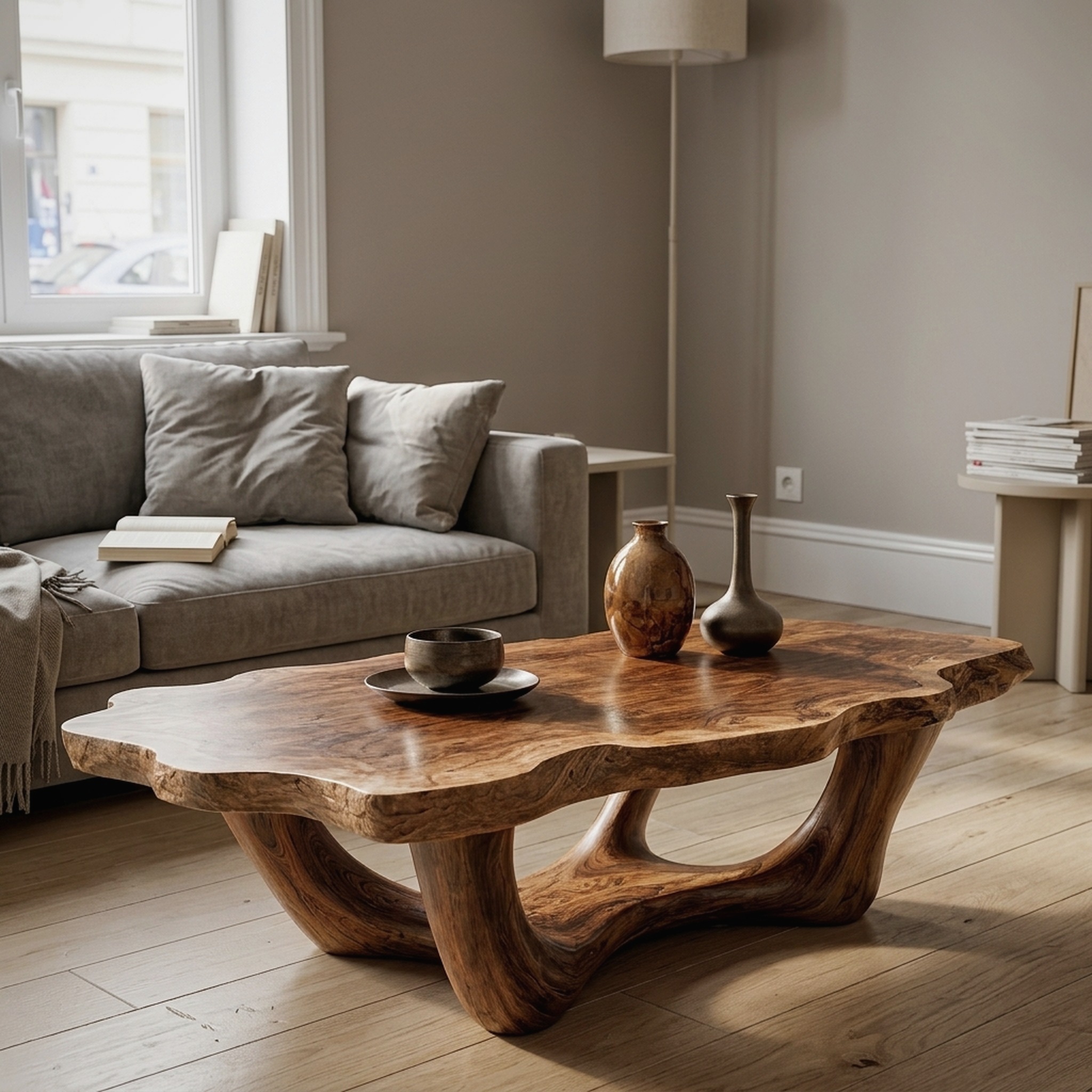 Handcrafted Live Edge Coffee Table Sculptural Design for Living Room