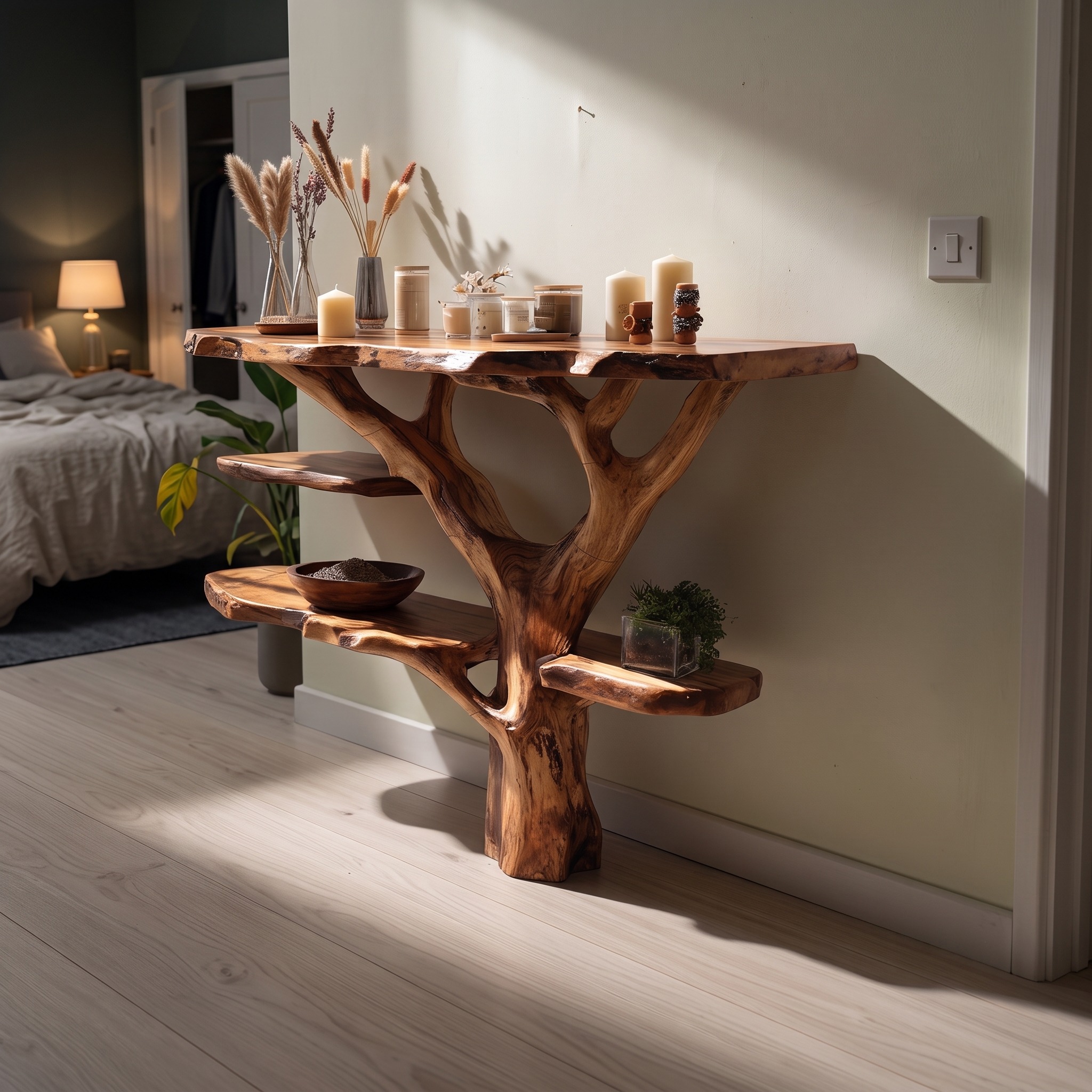 Handcrafted Live Edge Console Table, Solid Wood Slab Entryway Accent Table for Modern Home Decor