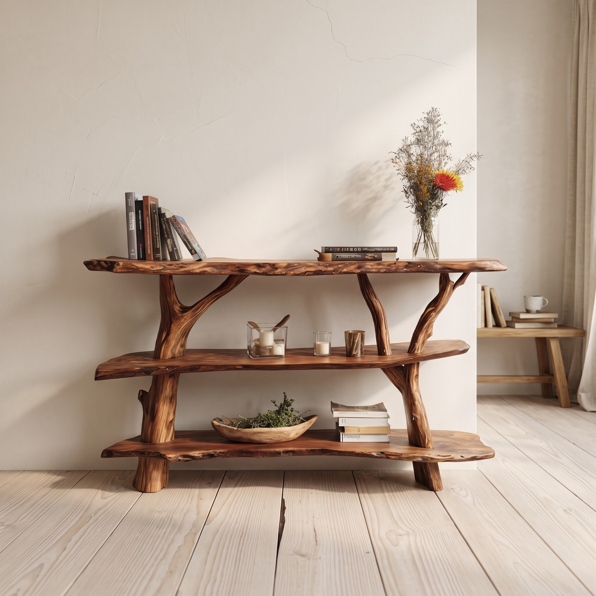 Handcrafted Live Edge Console Table, Solid Wood Slab Entryway Table for Contemporary Living Room