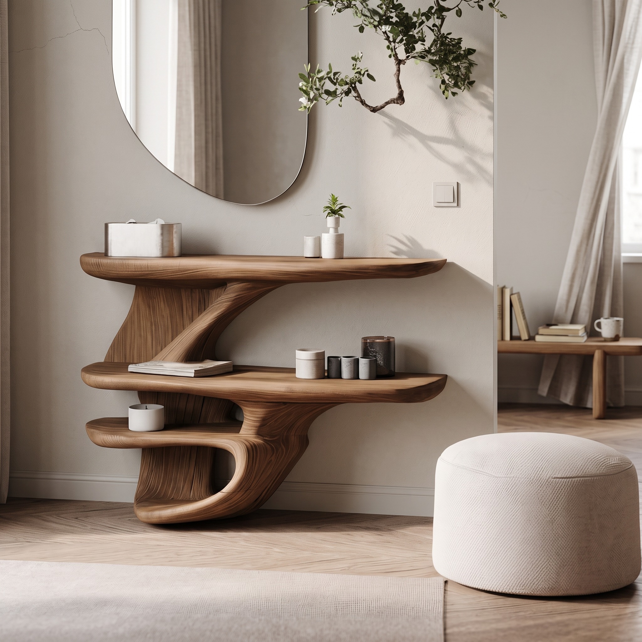 Handcrafted Live Edge Cosmetic Table, Solid Wood Bathroom Vanity Shelf, Makeup Dressing Console Table
