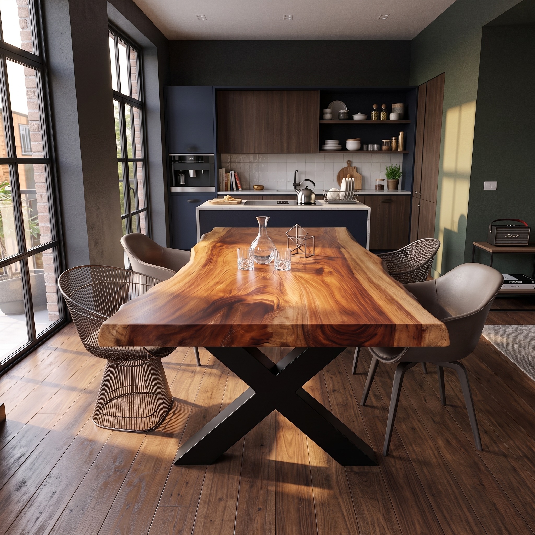 Handcrafted Live Edge Dining Table, Premium Solid Wood Slab Kitchen Table & Rustic Wooden Conference Desk Dining Room