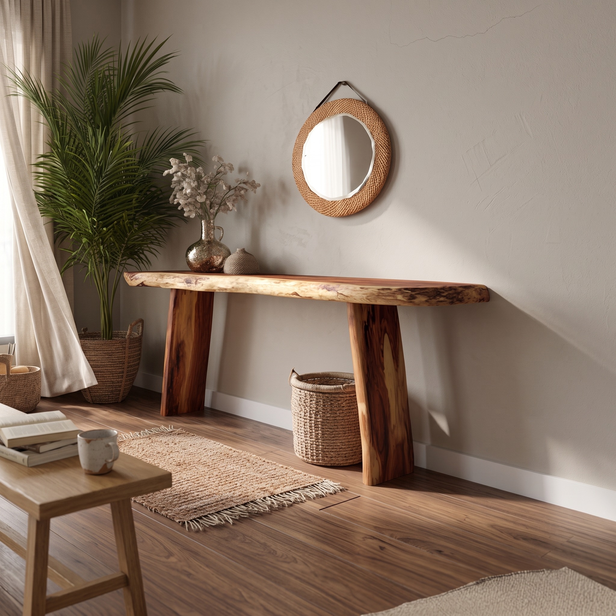 Handcrafted Live Edge Entryway Console Table, Solid Wood Slab Accent Table for Hallway & Bedroom Furniture