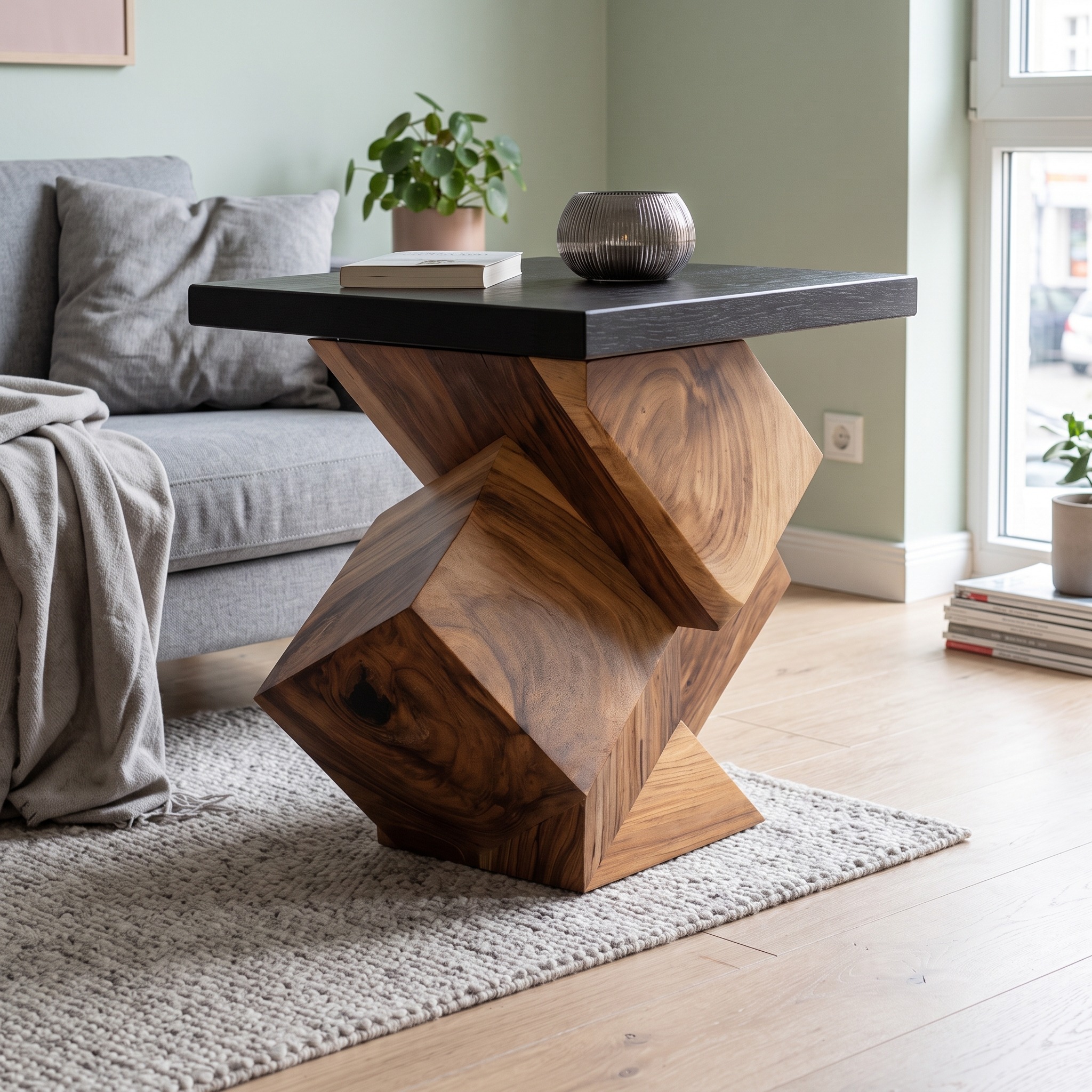 Handcrafted Live Edge Side Table, Natural Solid Wood End Table and Rustic Accent Nightstand for Bedroom