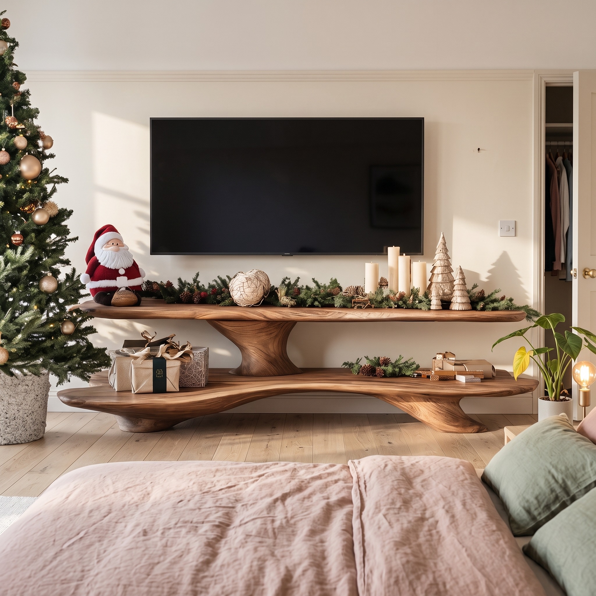 Handcrafted Live Edge TV Console, Solid Wood Entryway Credenza & Media Stand for Living Room