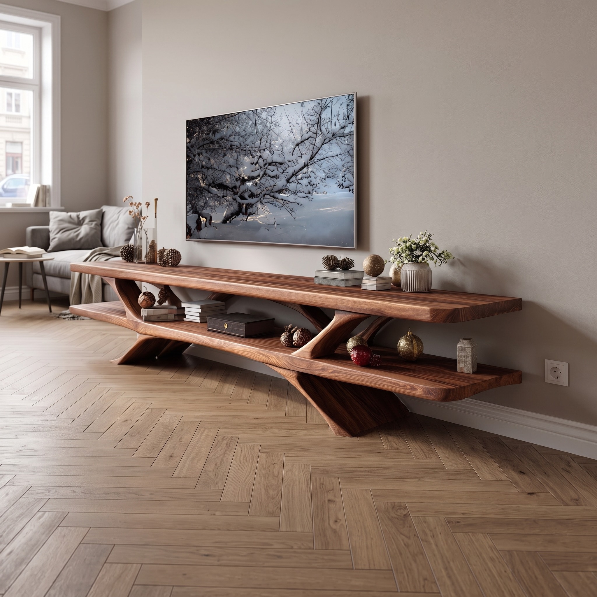 Handcrafted Live Edge TV Console, Solid Wood Media Stand & Entertainment Center for Living Room