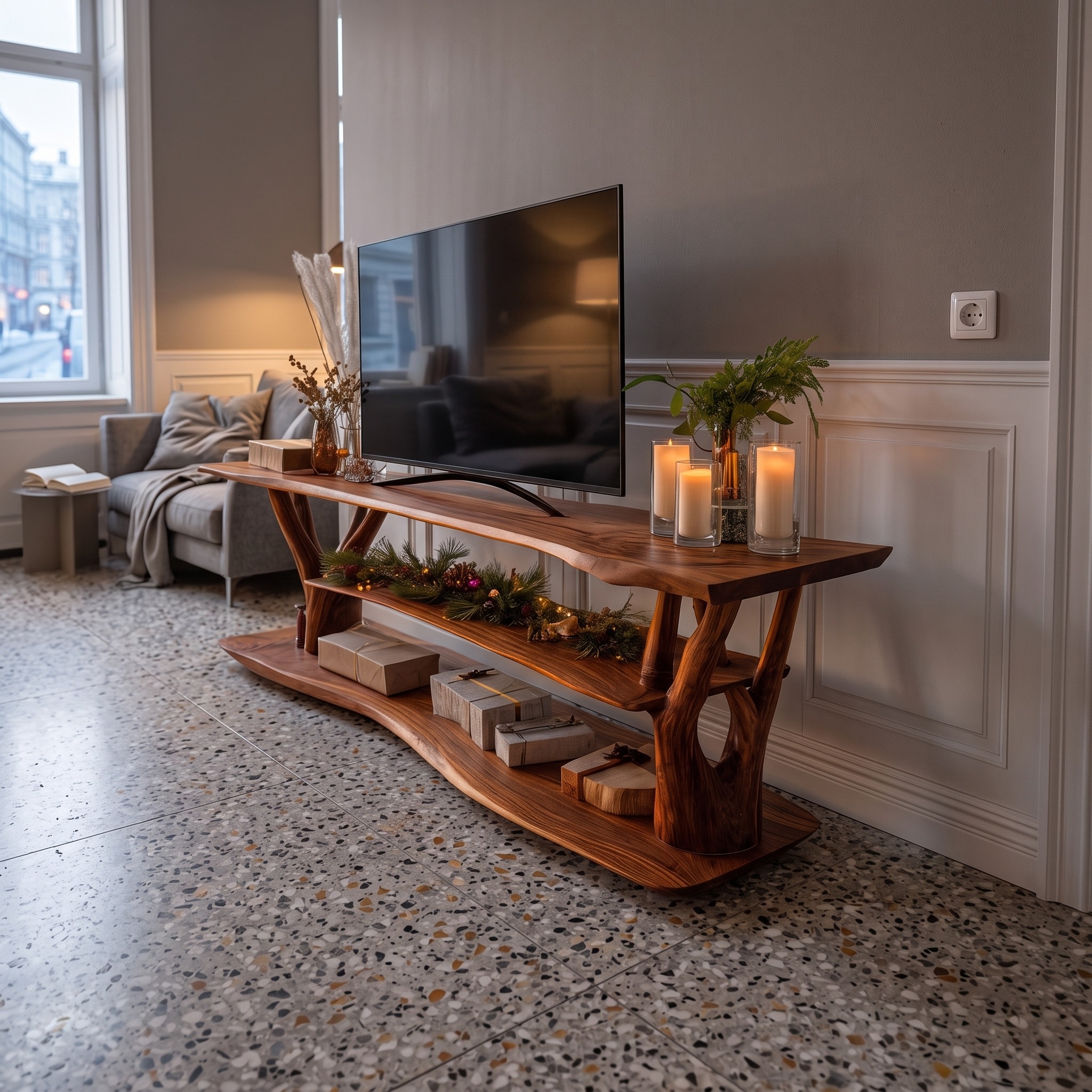 Handcrafted Live Edge TV Stand & Entryway Console, Solid Wood Media Center Storage Cabinet for Living Room