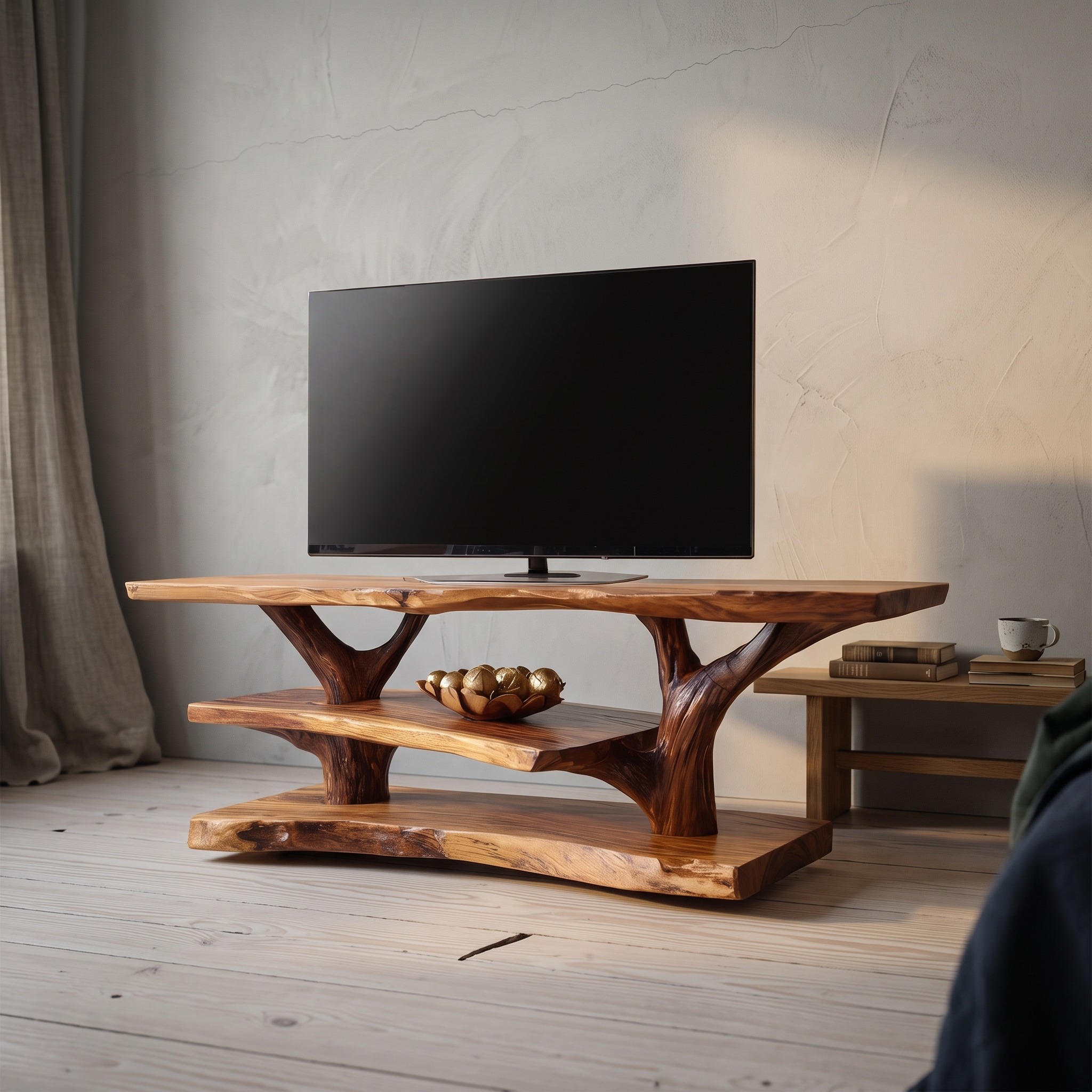 Handcrafted Live Edge TV Stand & Entryway Console, Solid Wood Media Storage Credenza for Living Room