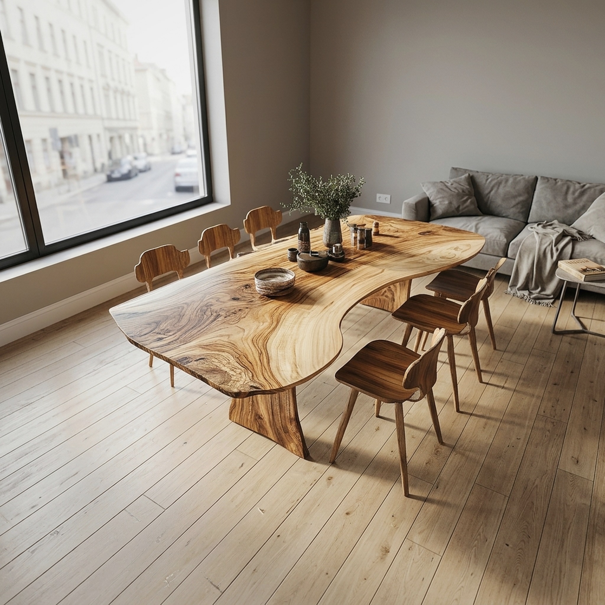 Handcrafted Live Edge Wooden Dining Table Artistic Slab for Kitchen