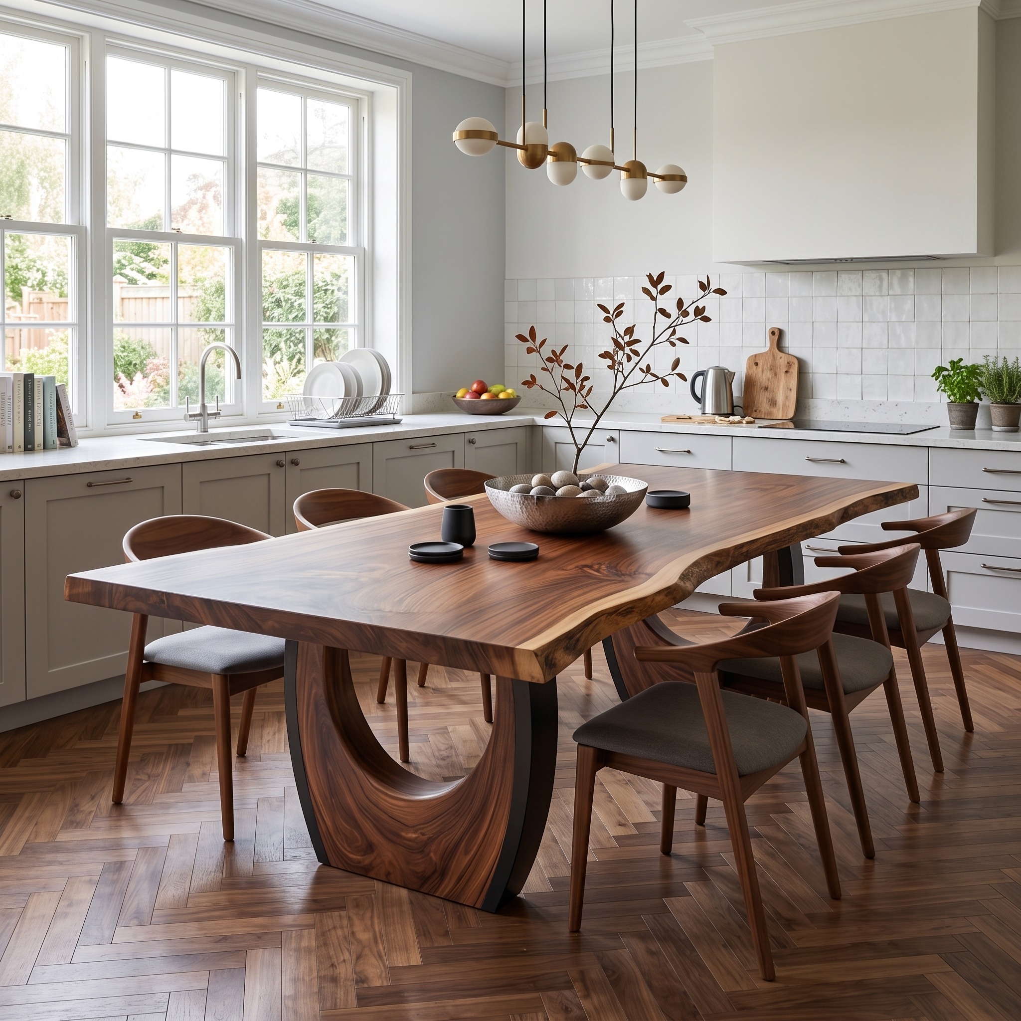 Handcrafted Live Edge Wooden Dining Table, Rustic Solid Wood Kitchen Dinner Table for Dining Room, Model