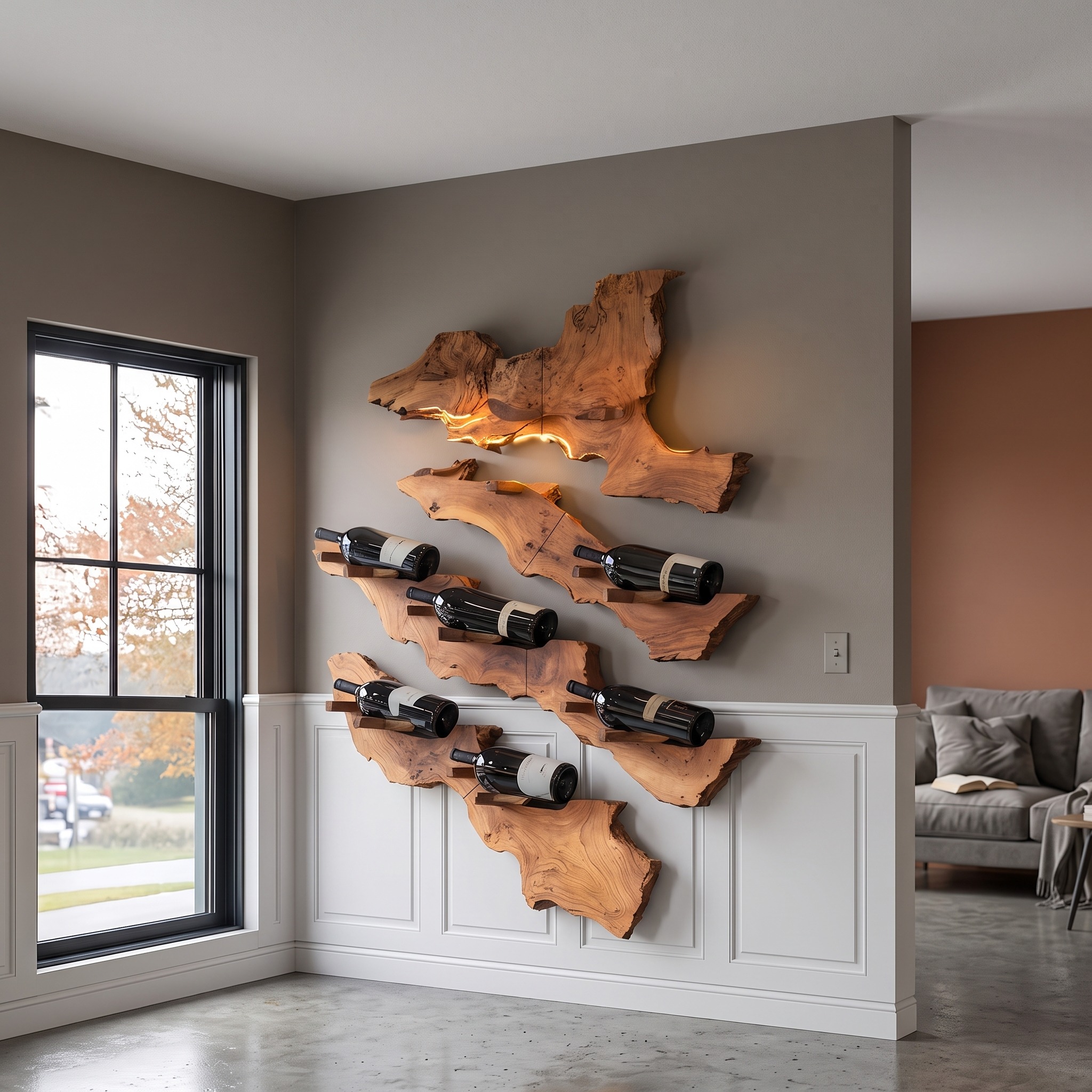Handcrafted Live Edge Wooden Wine Holder, Rustic Solid Wood Bottle Storage Rack for Bar Decor