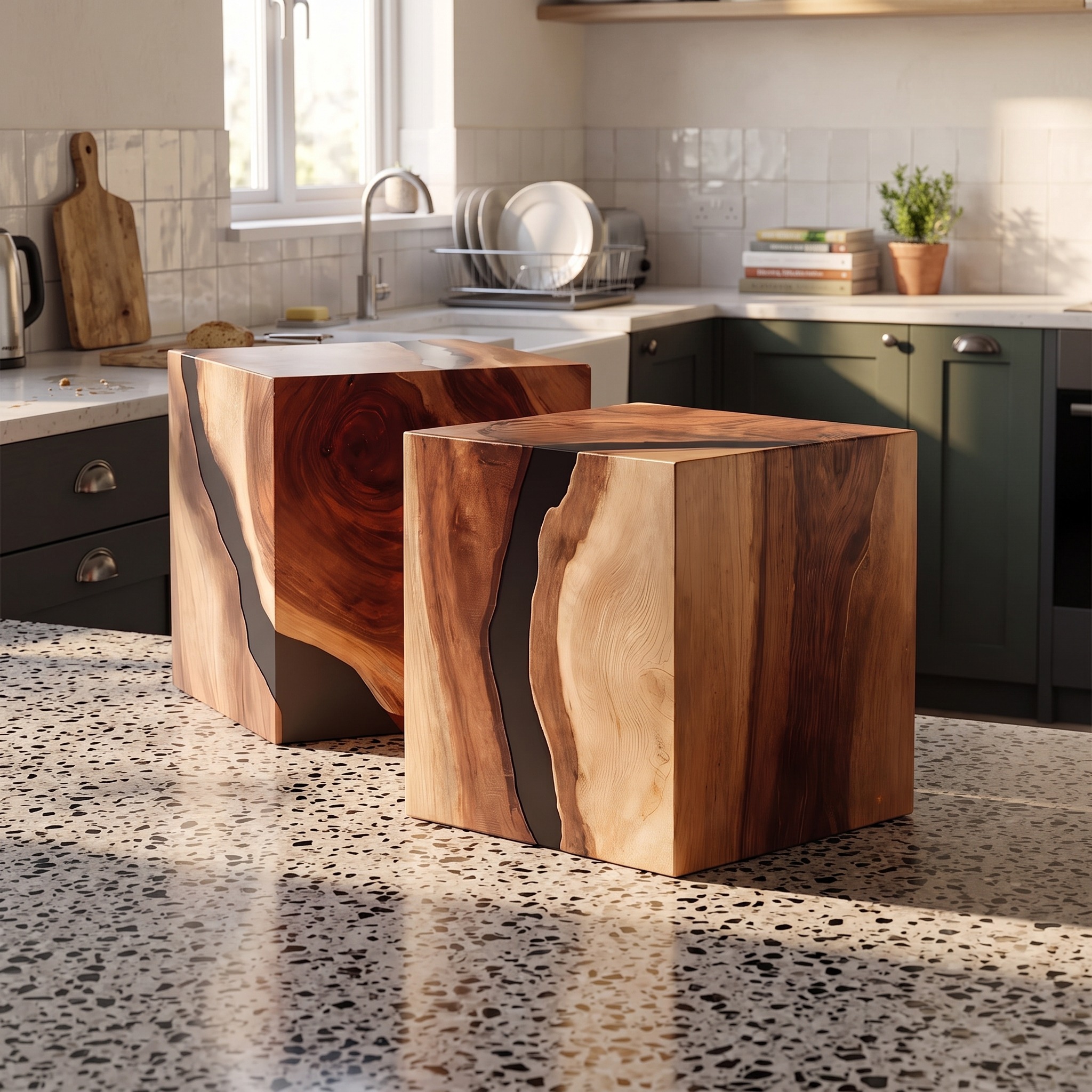 Handcrafted Low Wooden Coffee Table, Solid Wood Modern Center Accent Table for Living Room & Foyer Home Decor