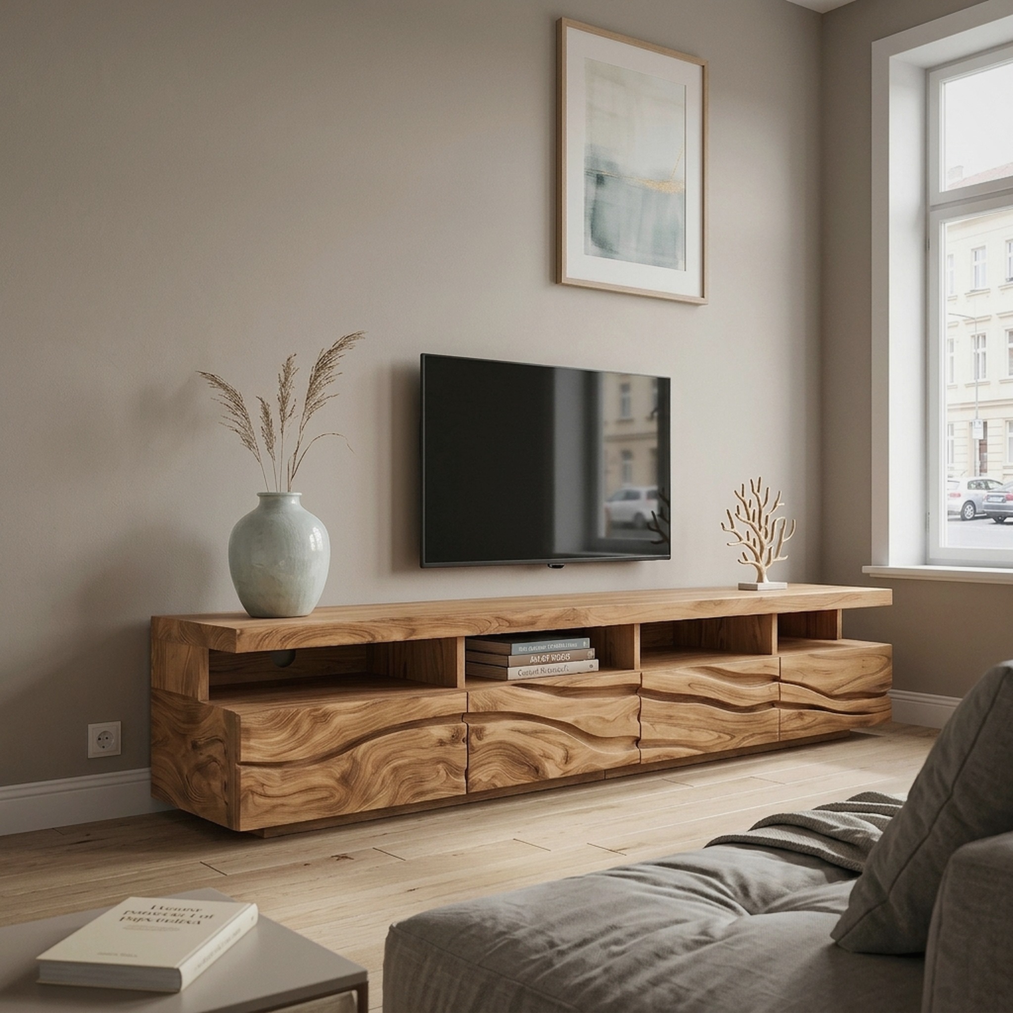 Handcrafted Media Cabinet Console for Living Room