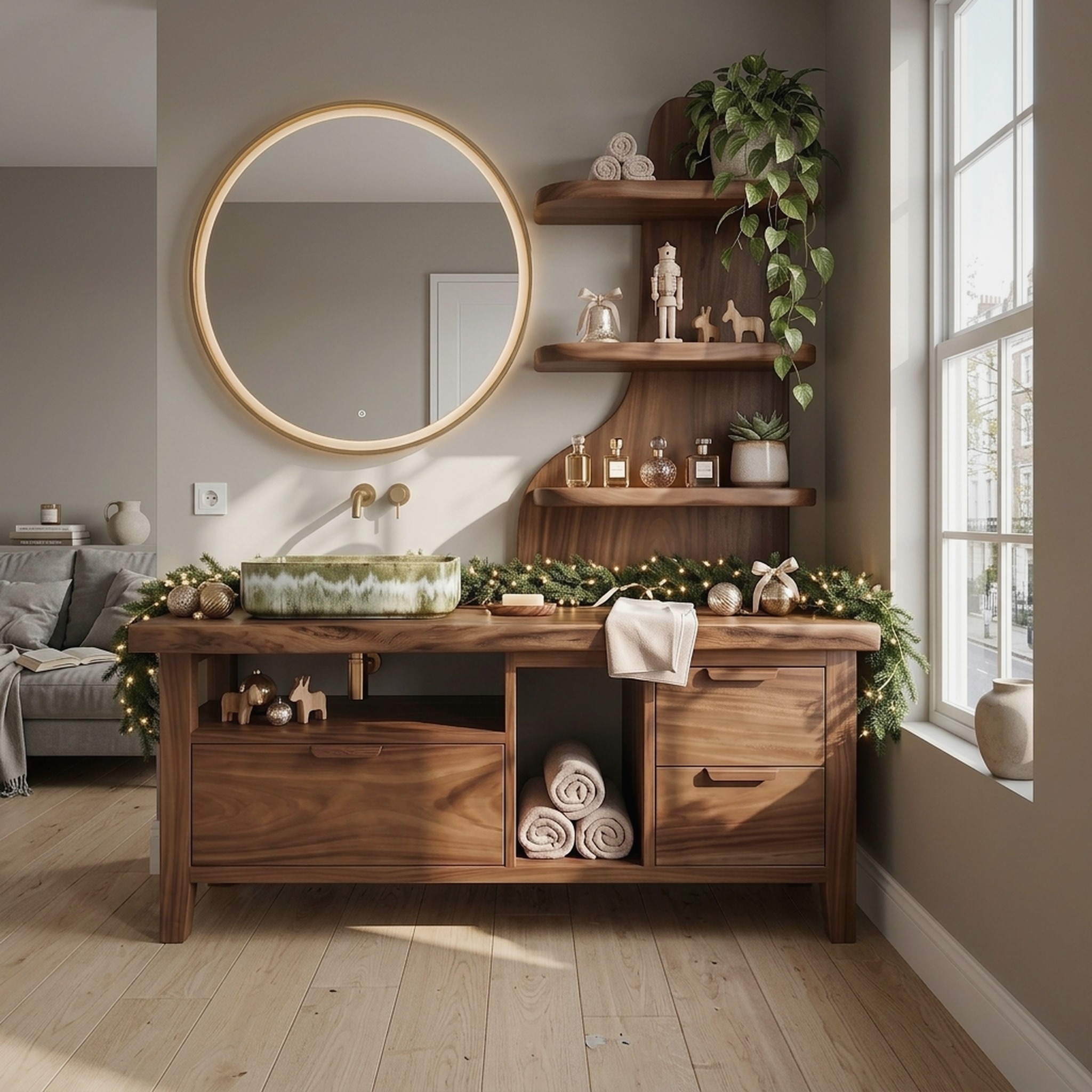 Handcrafted Mid Century Xmas Floating Vanity Coastal Residence
