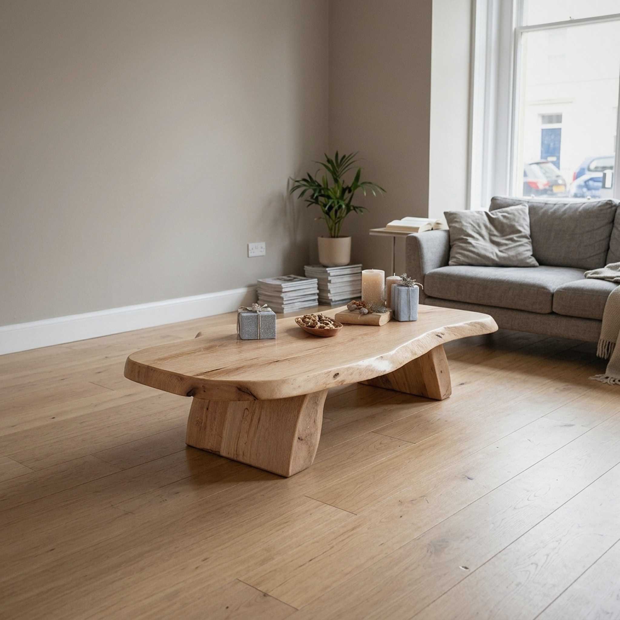 Handcrafted Modern Coffee Table Solid Wood for Christmas Living Room