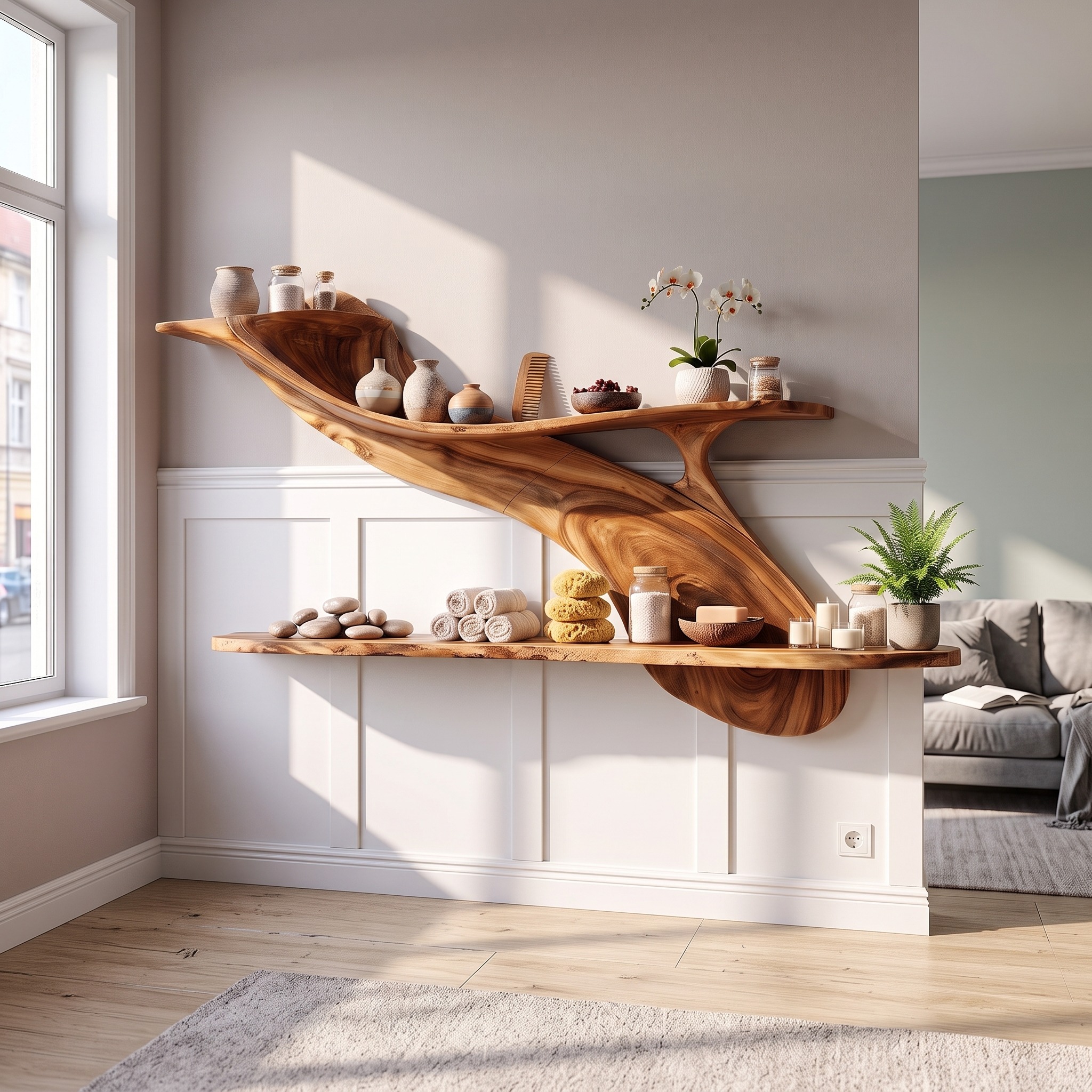 Handcrafted Natural Wood Floating Shelf, Wall Mounted Bookshelf & Storage Rack for Home Library