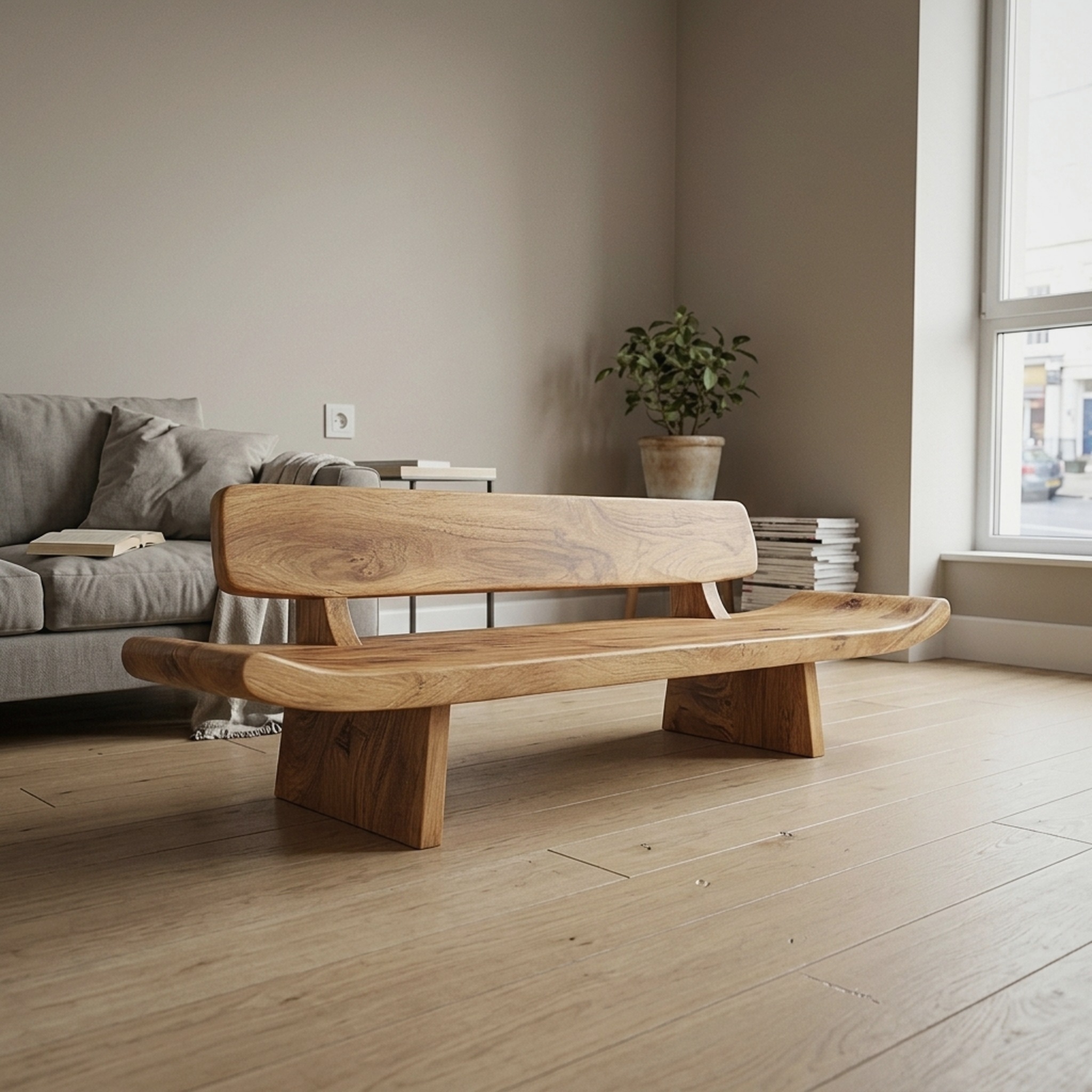 Handcrafted Organic Live Edge Wood Bench for Entryway or Hallway