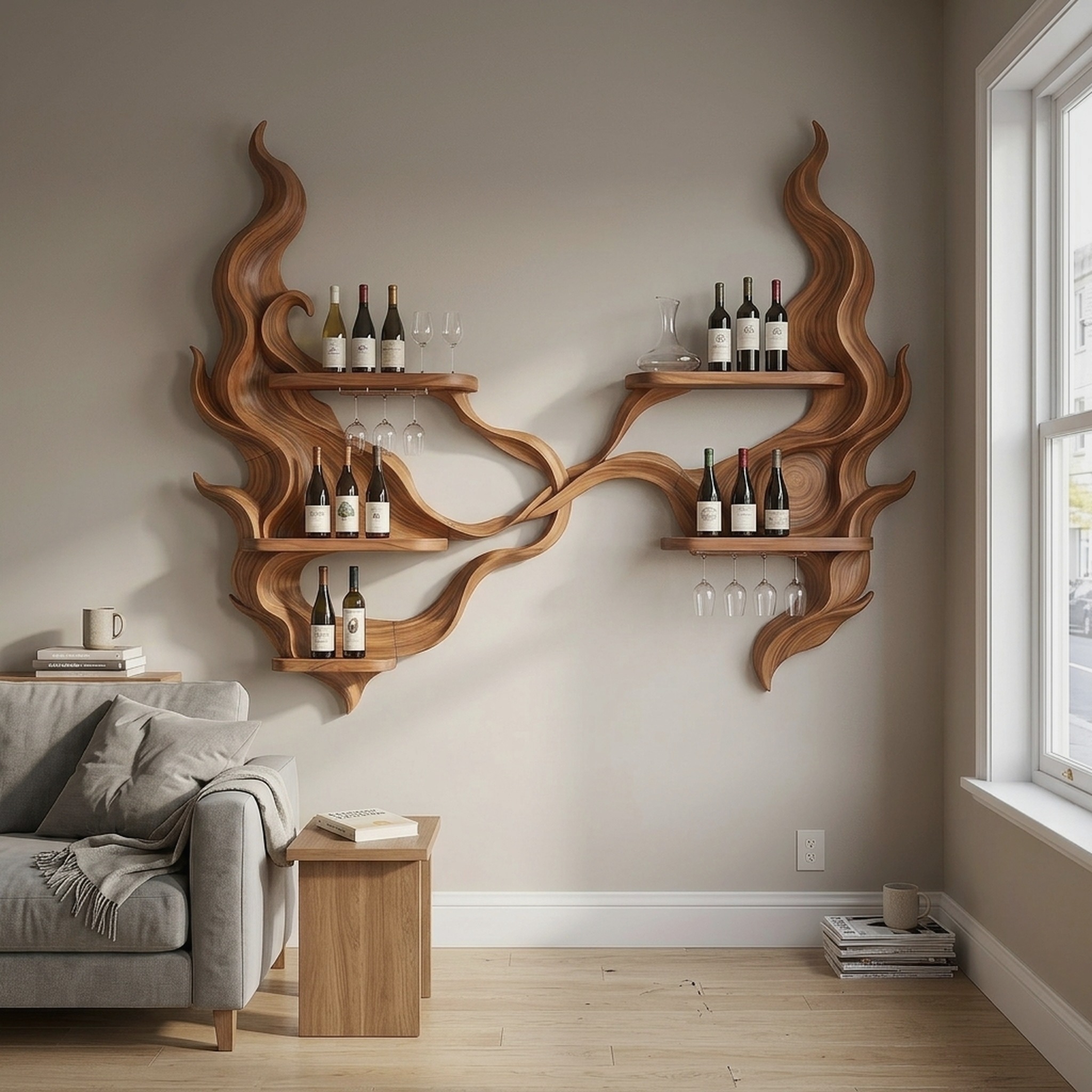 Handcrafted Organic Modern Wine Display Rack for Restaurant