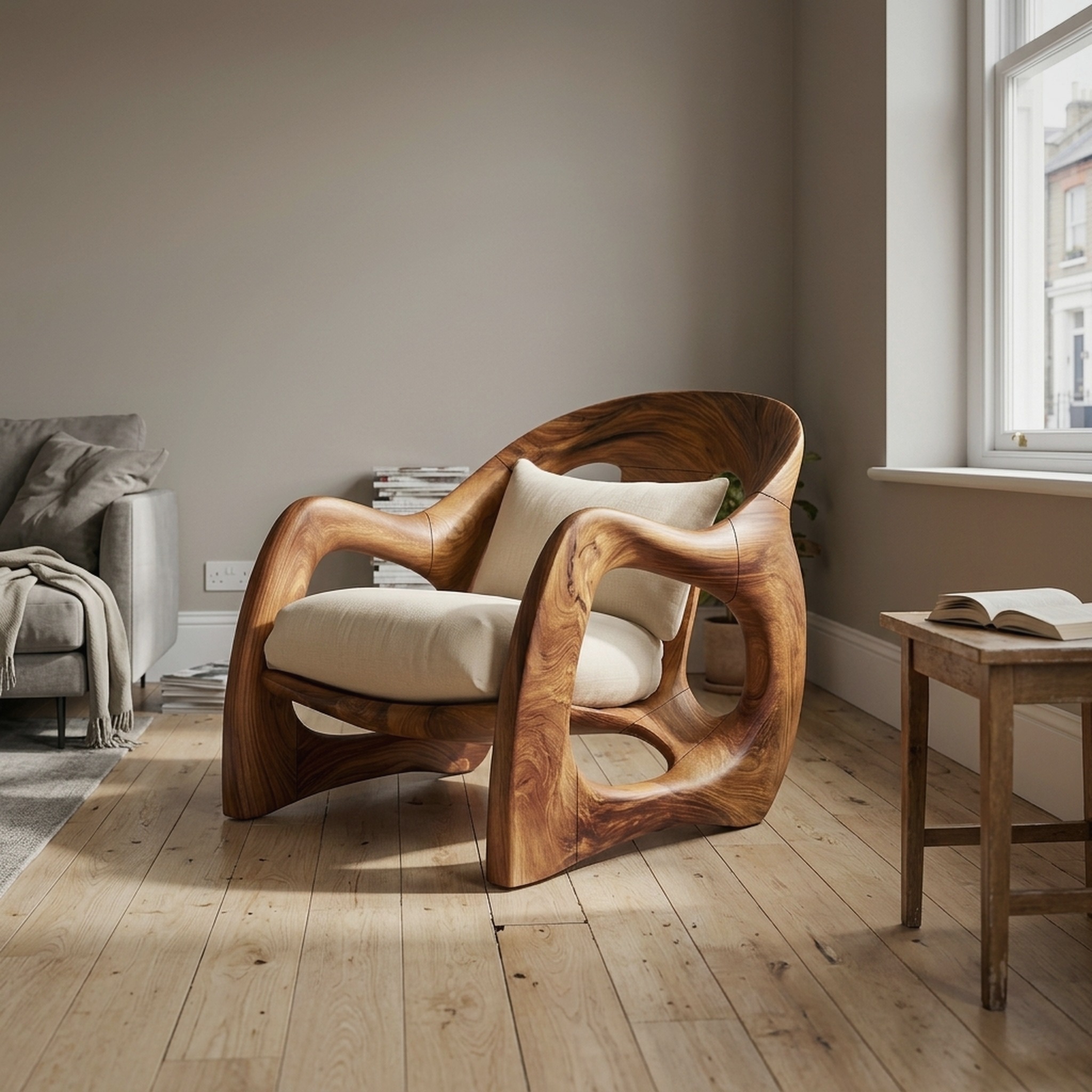 Handcrafted Organic Wood Armchair for Cozy Minimalist Living