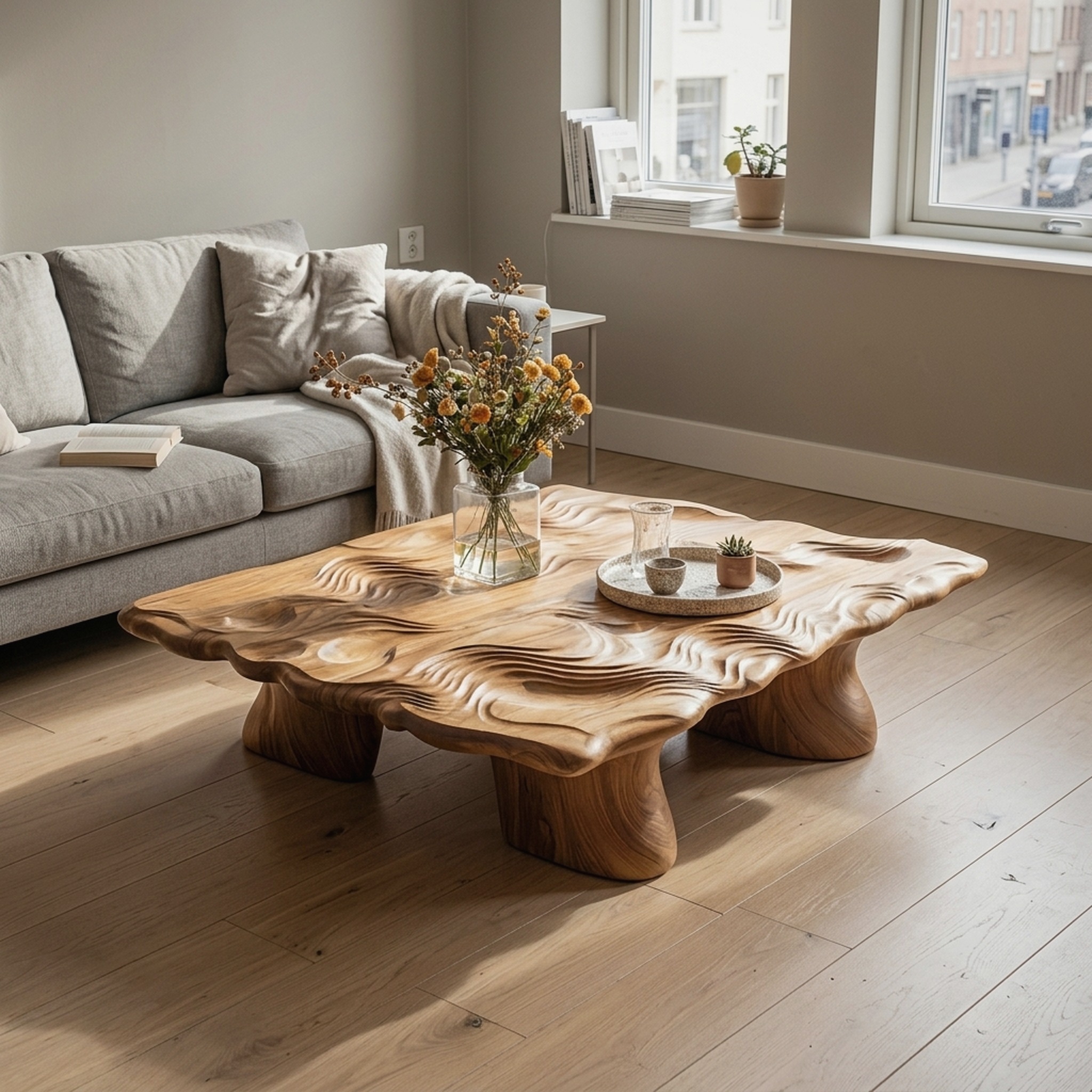 Handcrafted Organic Wood Coffee Table Living Room