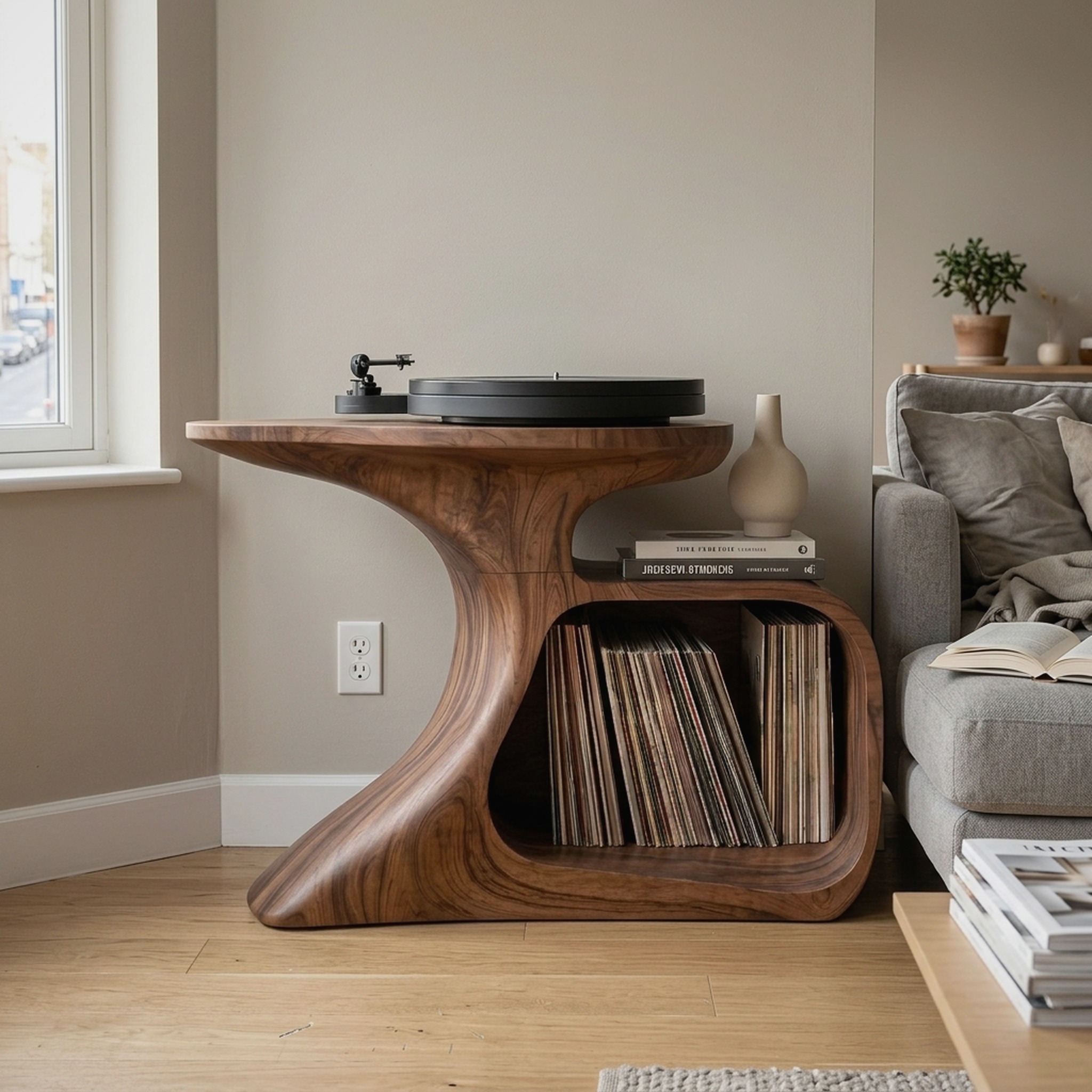 Handcrafted Record Stand Artisan Living Room Decor