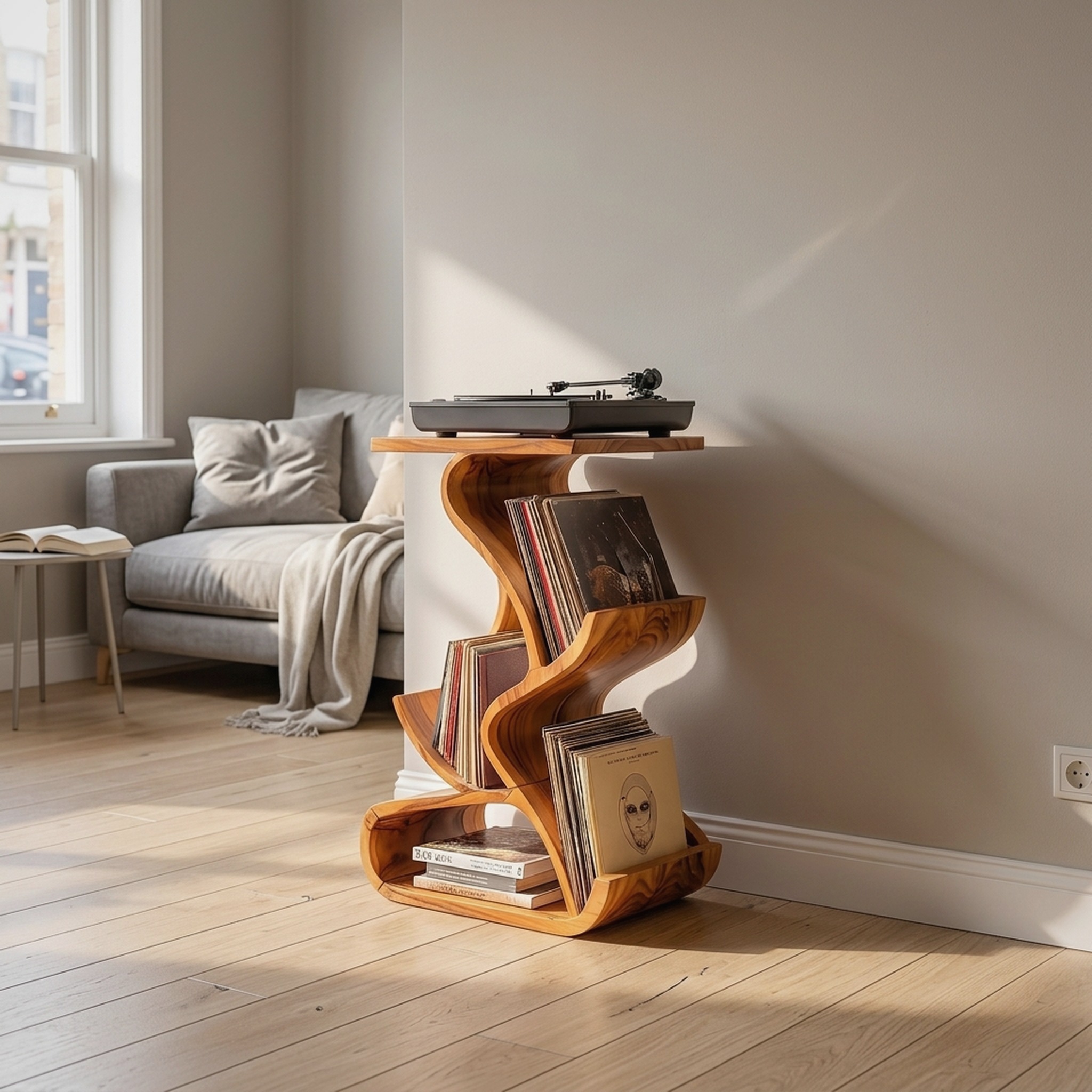 Handcrafted Record Stand with Storage for Furniture