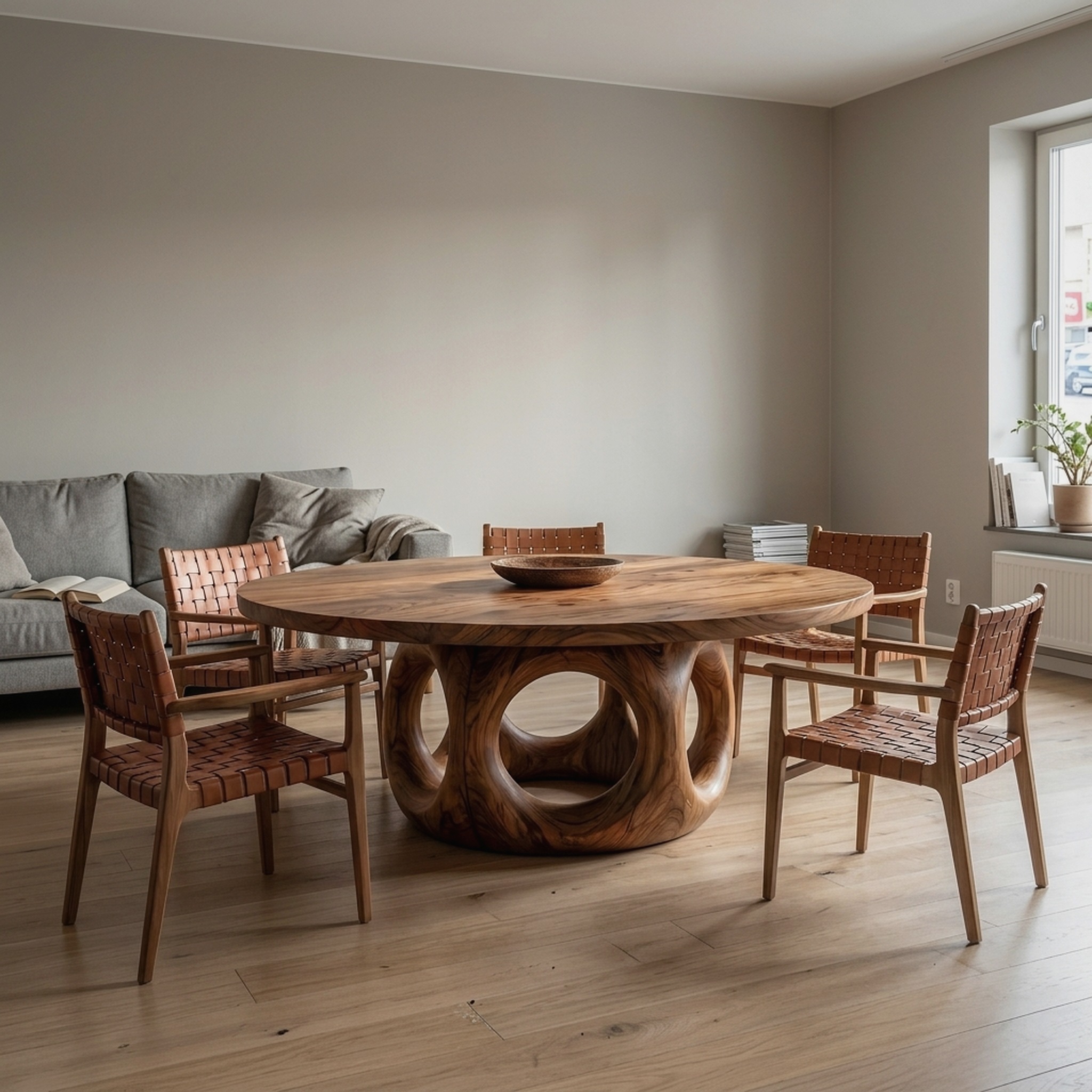 Handcrafted Round Dining Table Nature Inspired Design for Dining Room