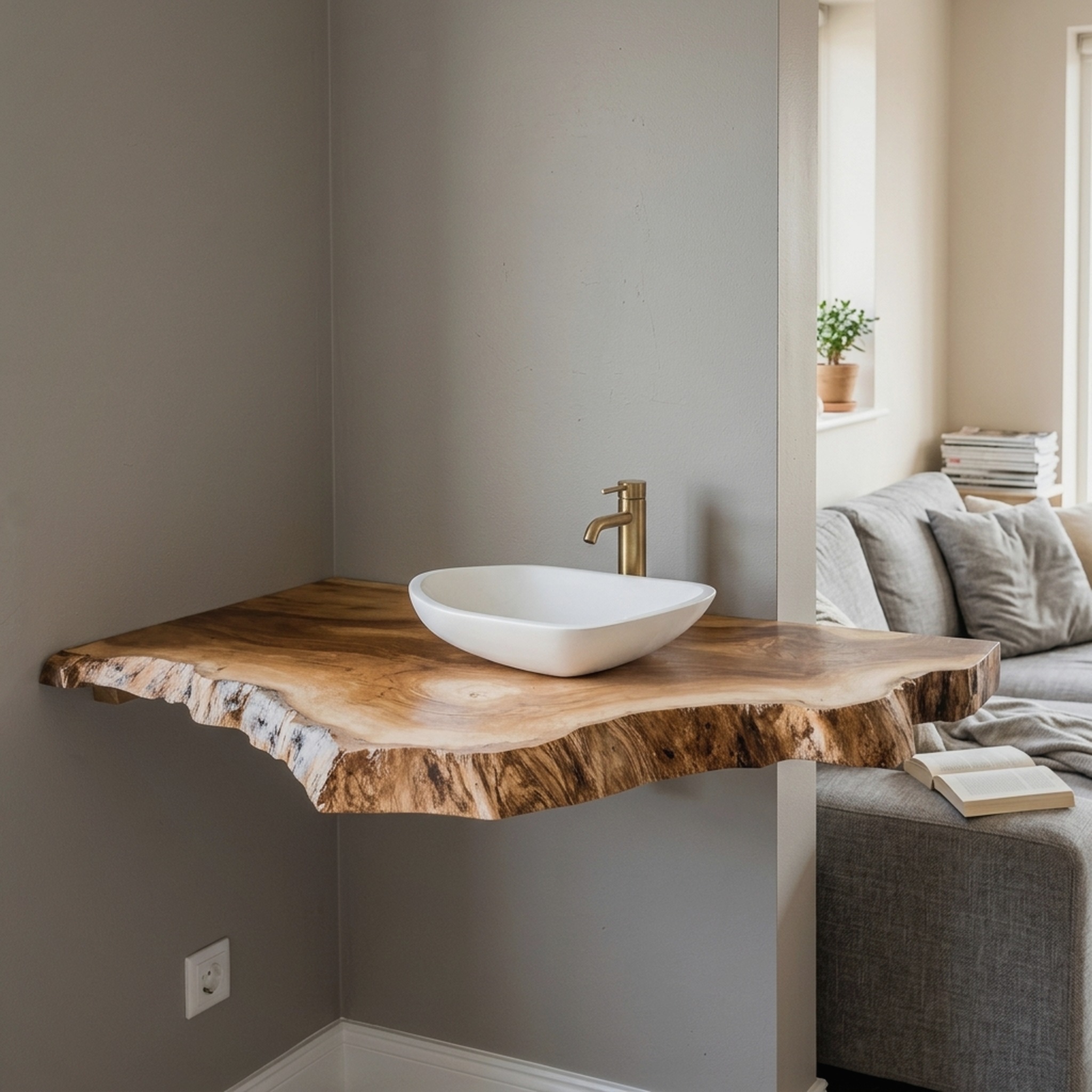 Handcrafted Rustic Bathroom Floating Shelf with Natural Wood Finish