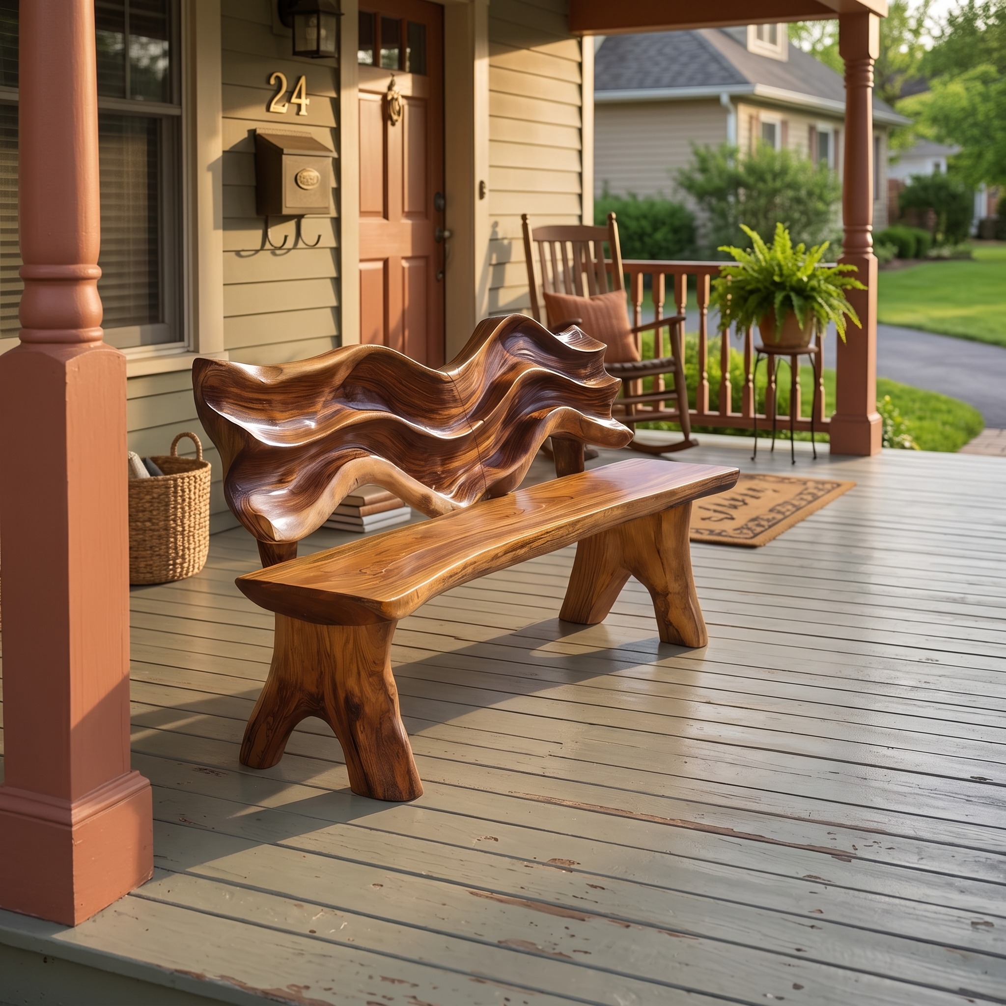 Handcrafted Rustic Live Edge Wooden Bench, Natural Solid Wood Entryway Accent Seating & Foyer Bench