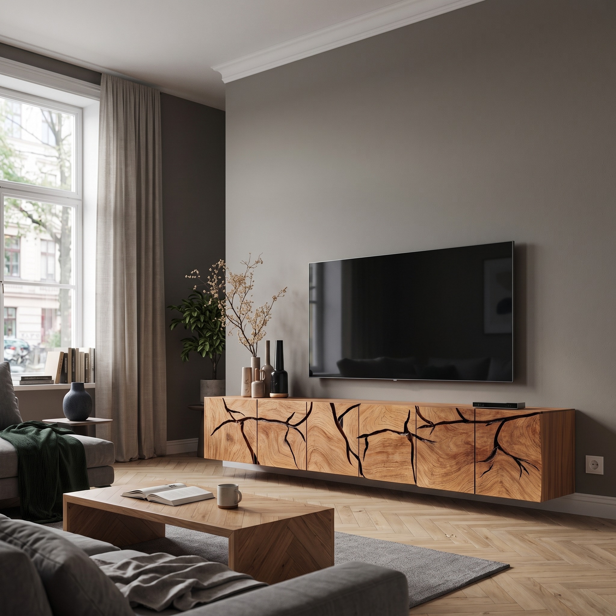 Handcrafted Rustic Solid Wood TV Cabinet, Media Console Board & Entertainment Stand for Living Room Interiors
