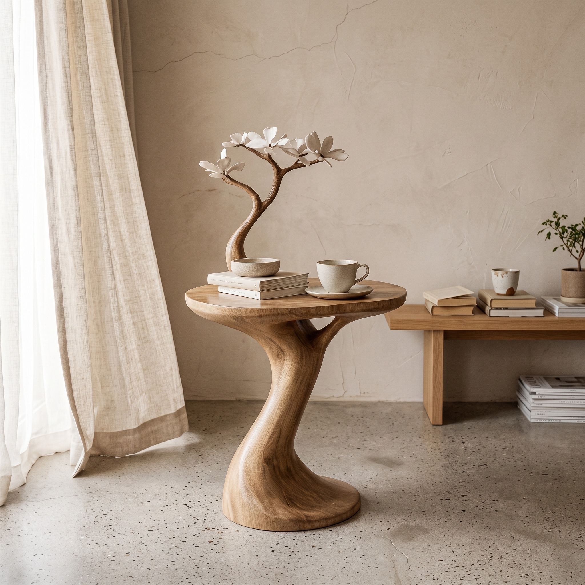 Handcrafted Rustic Tree Branch Nightstand, Unique Solid Wood Bedside Table & Entryway Accent End Table