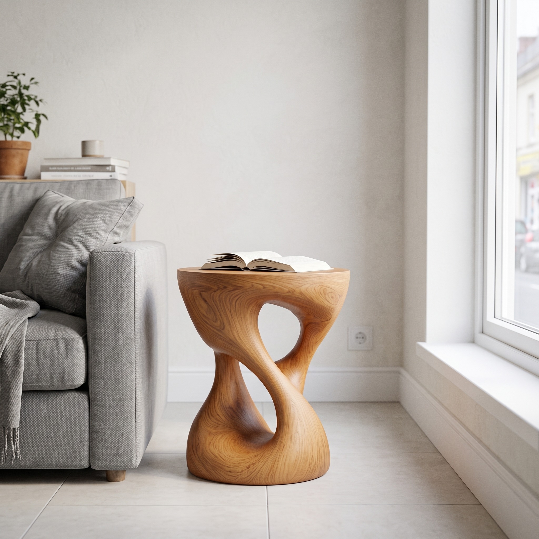 Handcrafted Rustic Wood Sculptural Nightstand, Unique Bedside Table & Decorative End Table for Bedroom Decor