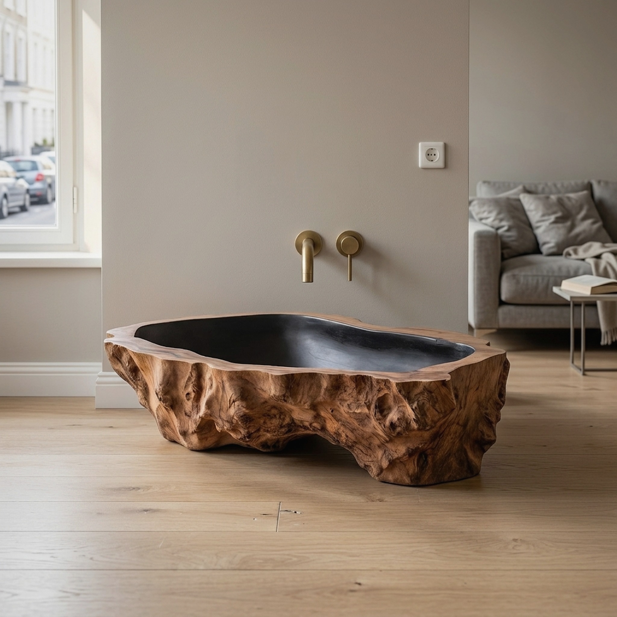 Handcrafted Rustic Wooden Vessel Sink for Furniture Decor