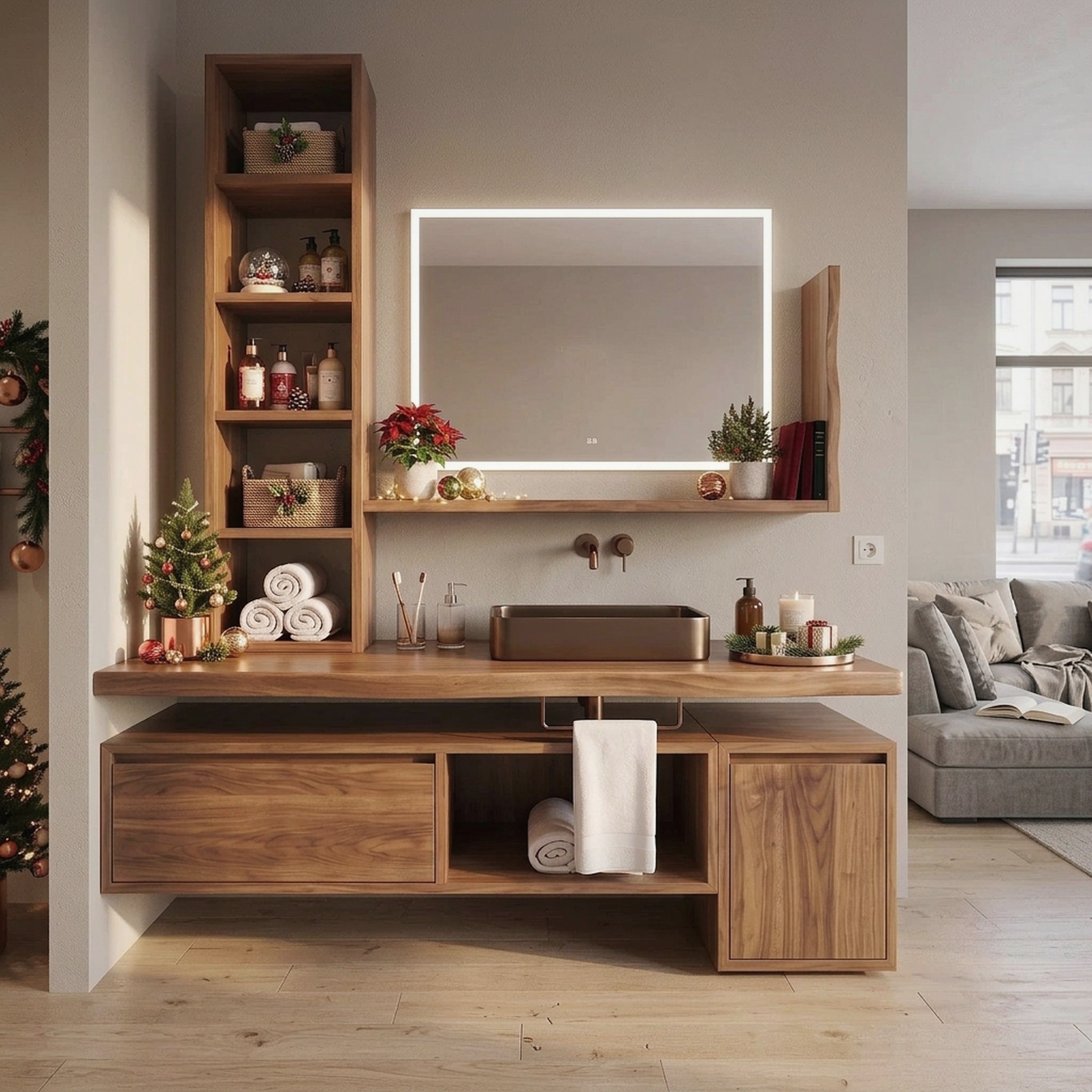 Handcrafted Scandinavian Christmas Floating Vanity Holiday Cottage