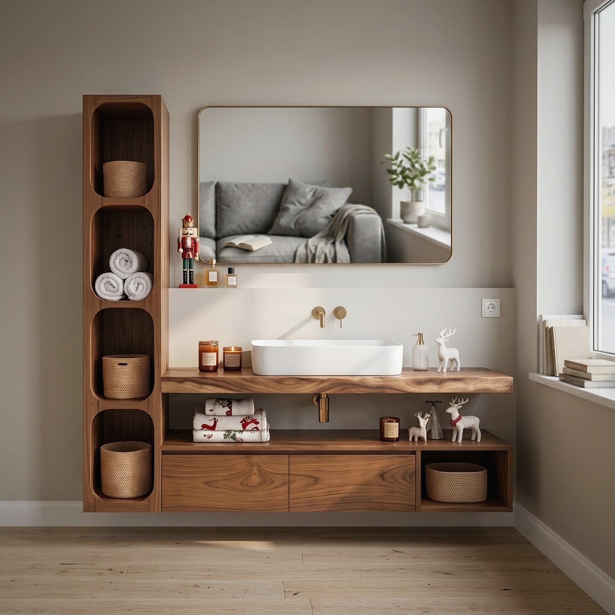 Handcrafted Scandinavian Reindeer Bathroom Vanity Nordic Retreat
