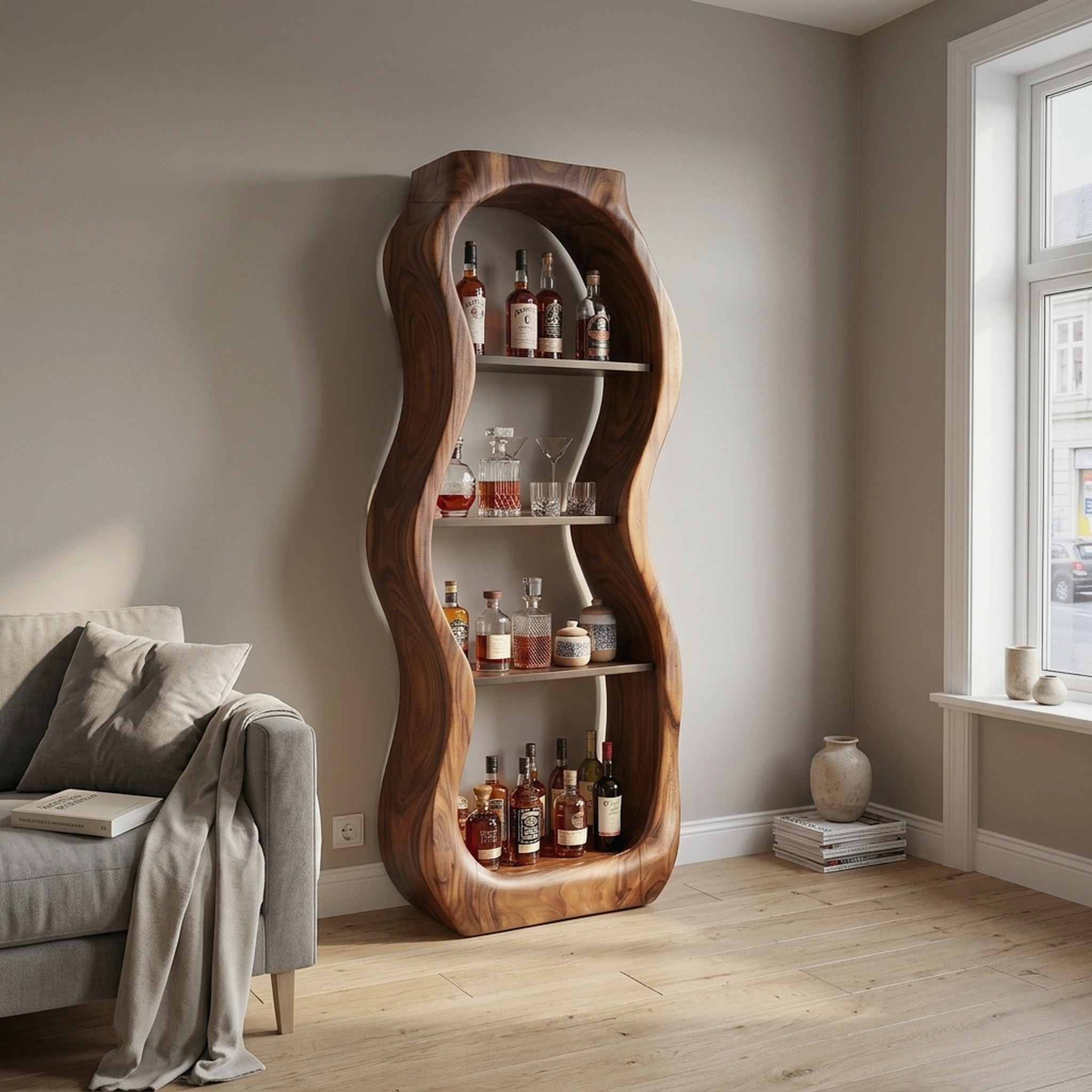Handcrafted Sculptural Liquor Cabinet Modern Cafe
