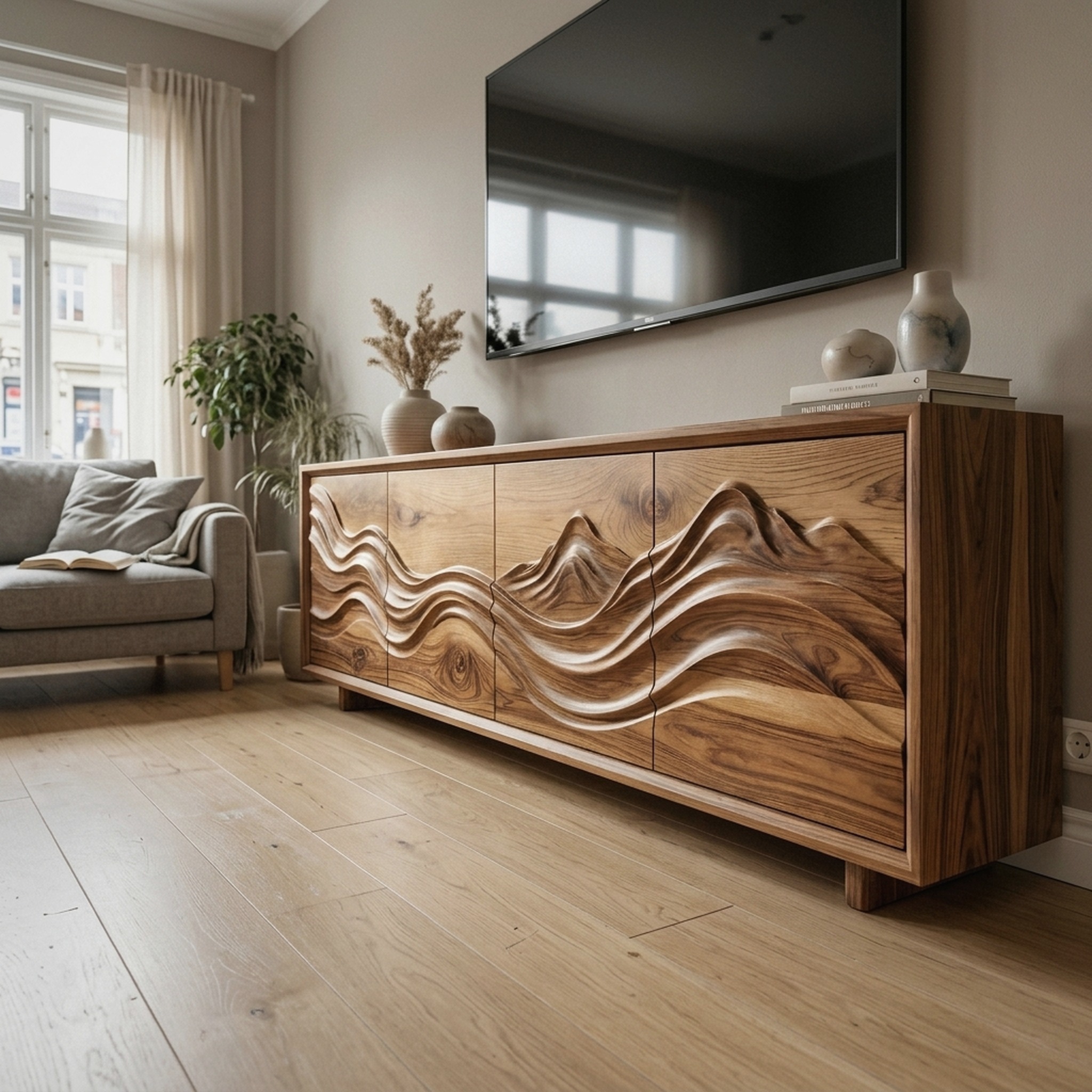 Handcrafted Sculptural Storage Cabinet Solid Wood Living Room