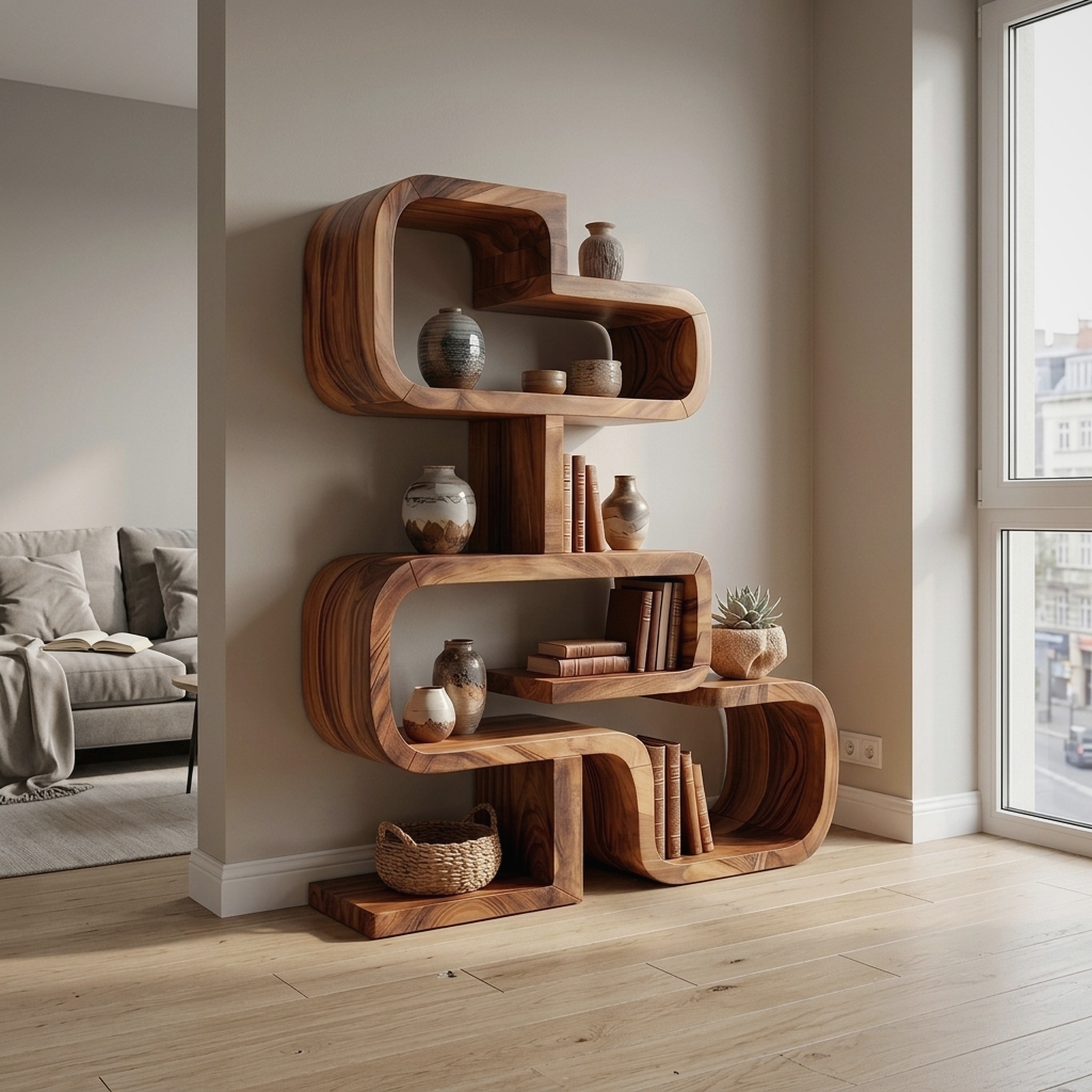 Handcrafted Sculptural Wooden Storage Unit for Spa Decor