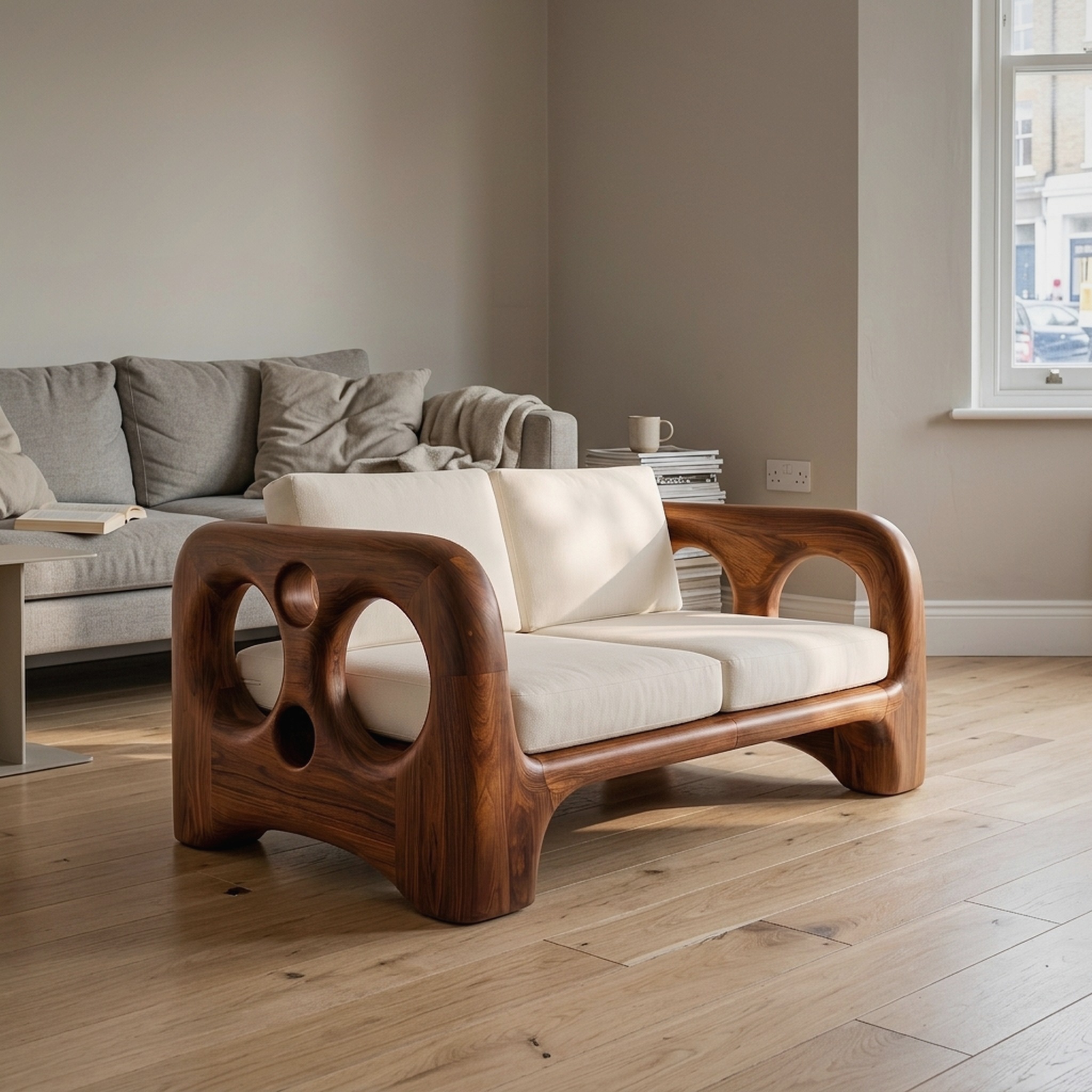 Handcrafted Sofa Frame with Organic Sculptural Arms for Living Room
