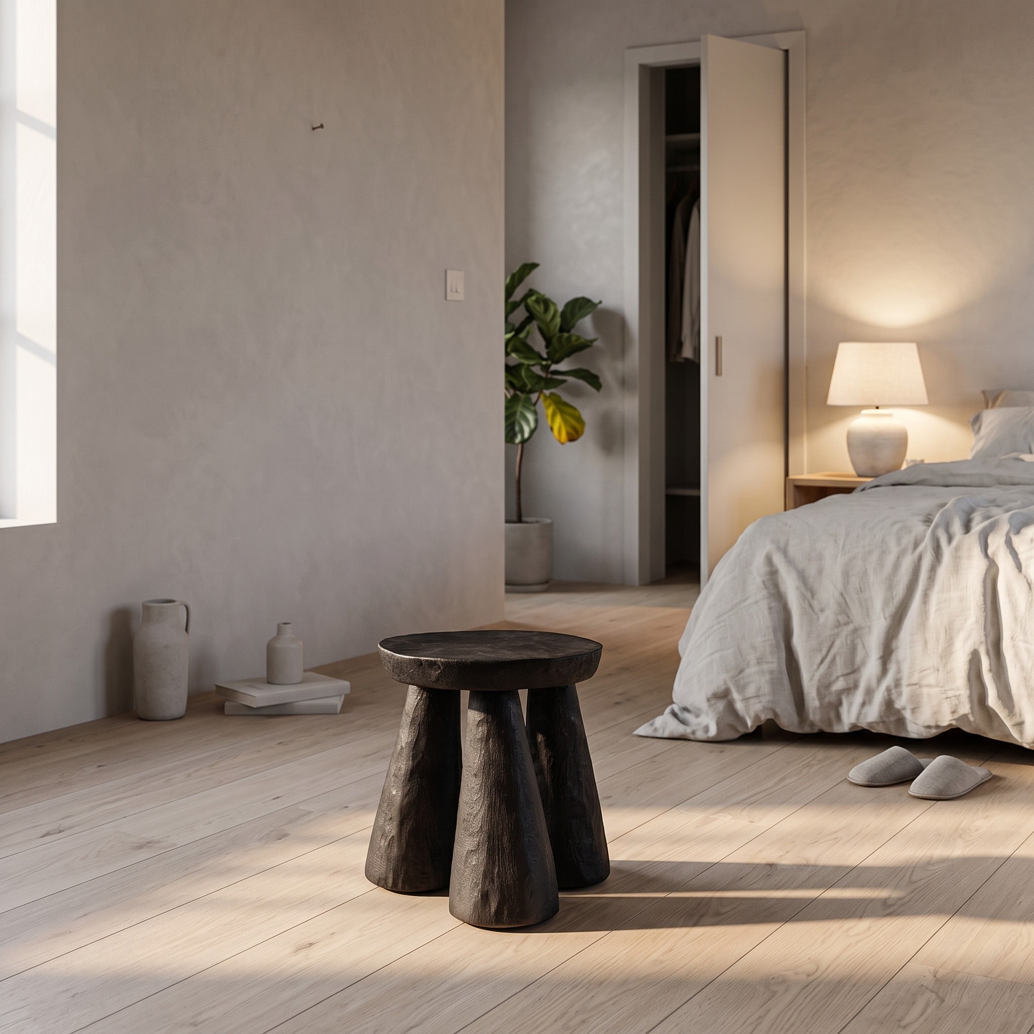 Handcrafted Solid Wood Bathroom Stool, Rustic Wooden Shower Bench & Spa Seat for Bedroom & Vanity