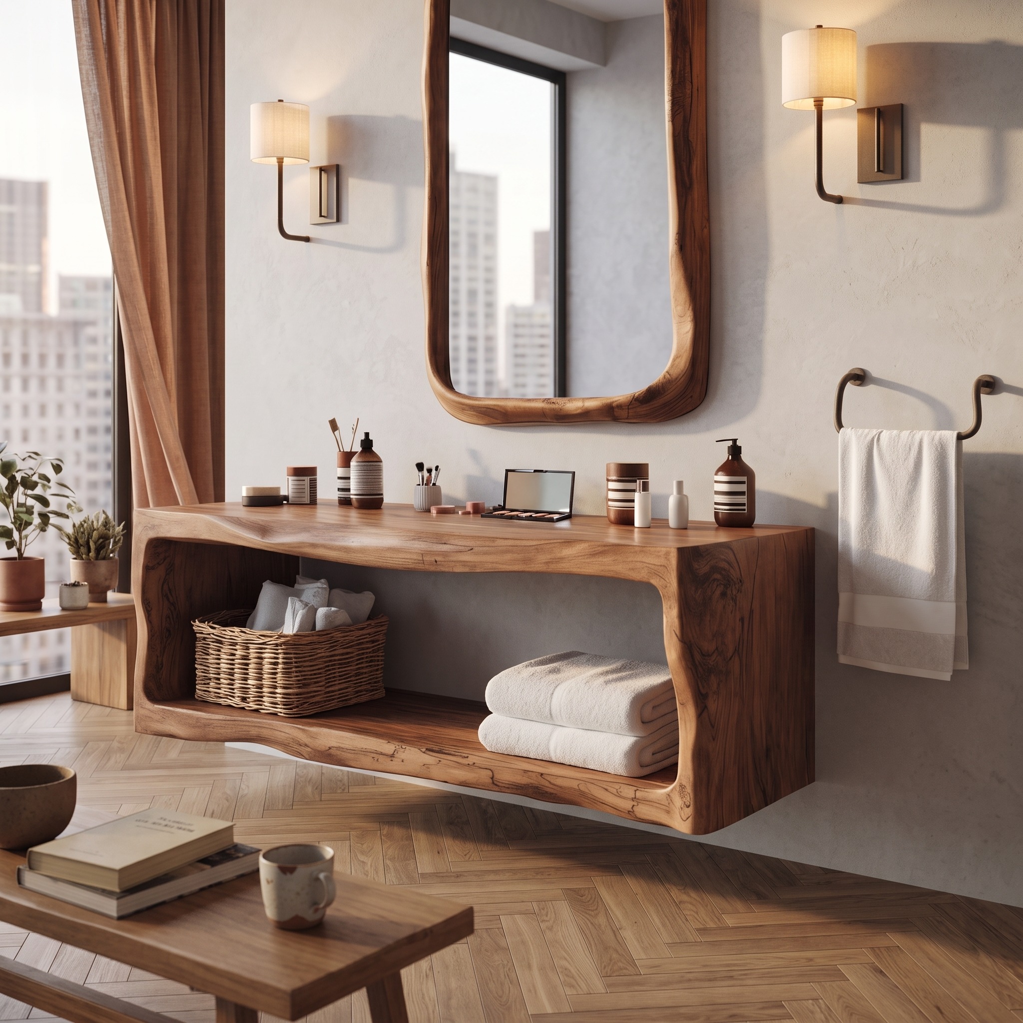 Handcrafted Solid Wood Bathroom Storage Cabinet, Tall Linen Tower & Standing Organizer Unit for Bath Decor