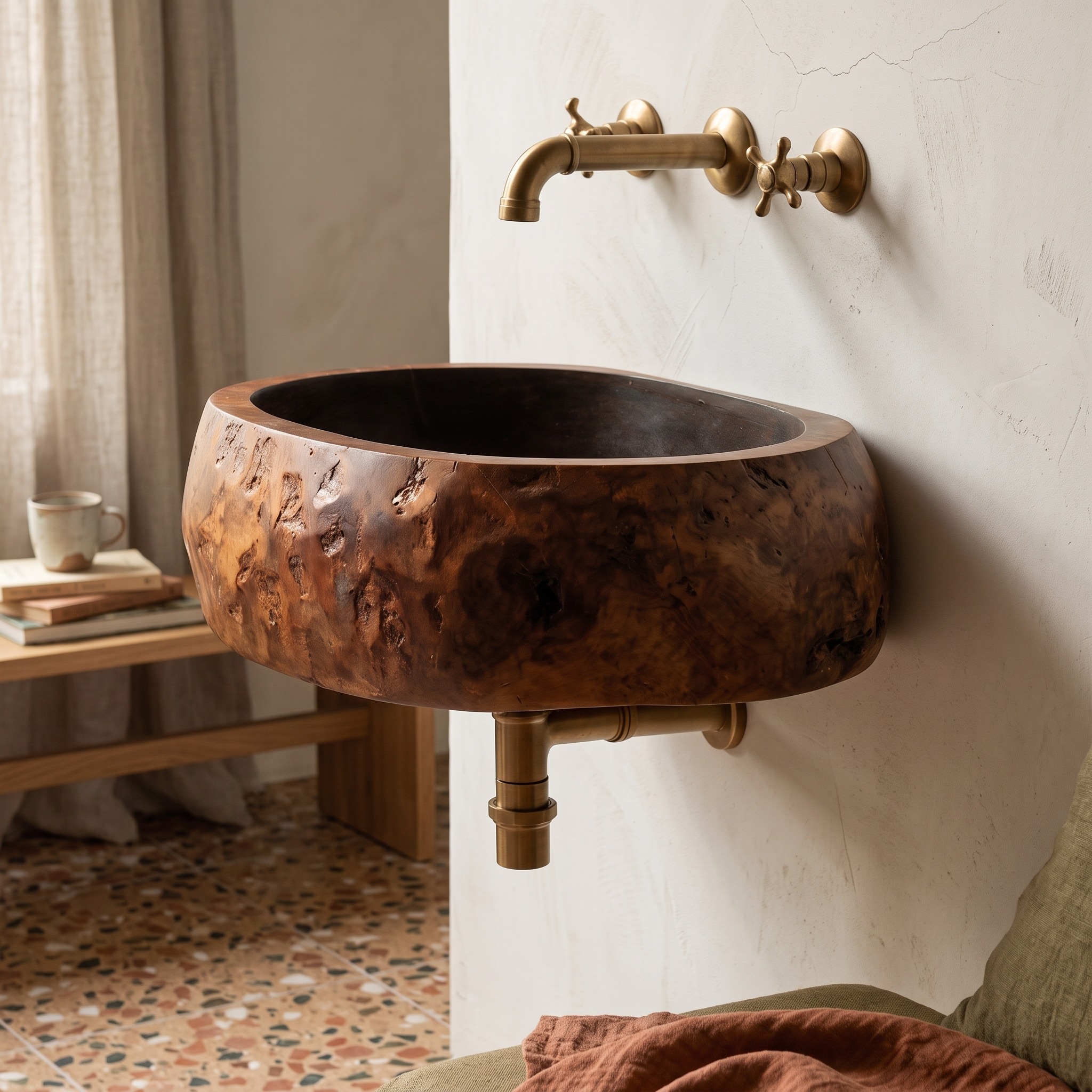 Handcrafted Solid Wood Bathroom Vanity Sink, Rustic Wooden Vanity Cabinet & Storage Console for Powder Room Decor