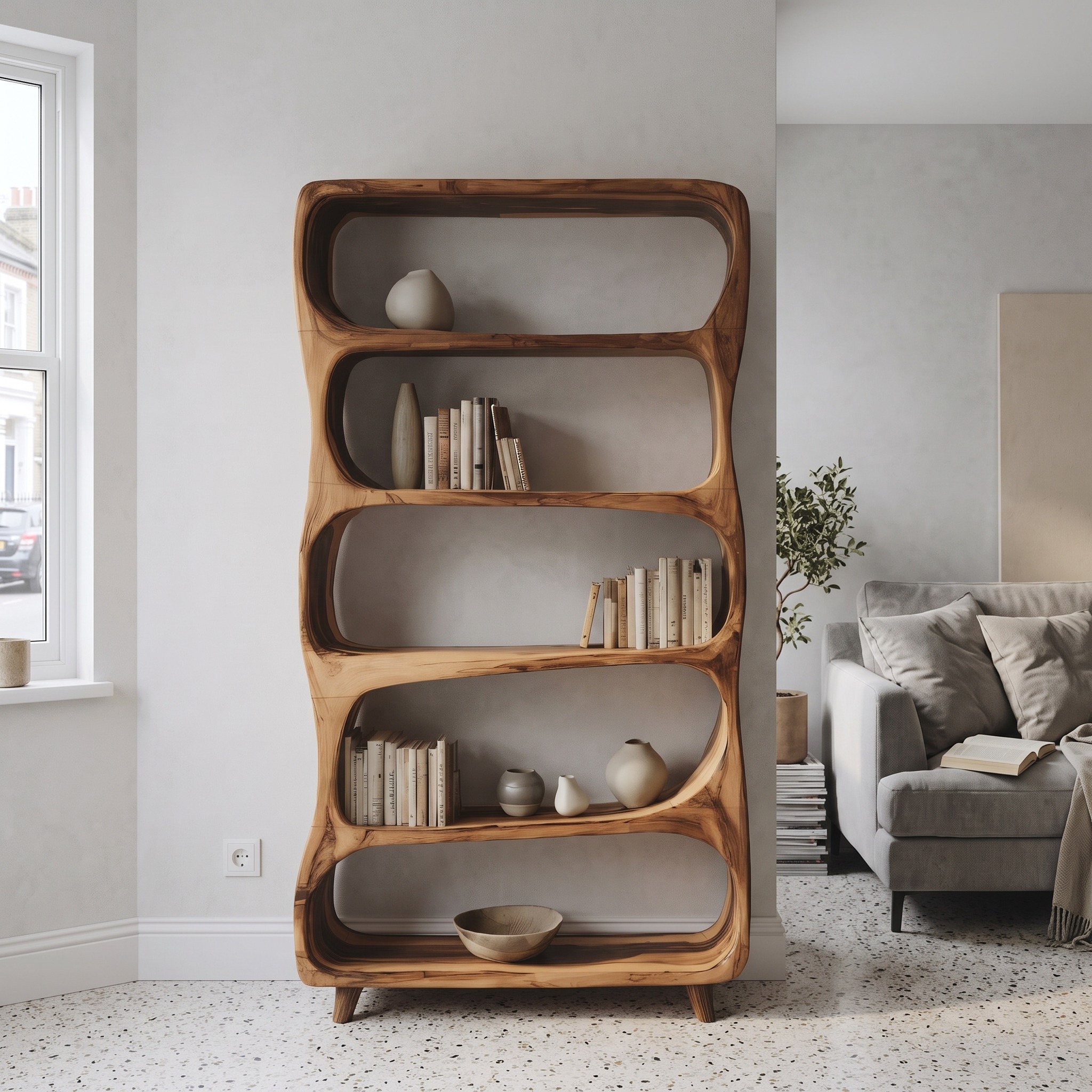 Handcrafted Solid Wood Bookshelf, Modern Standing Bookcase with Open Shelving Unit for Living Room & Office