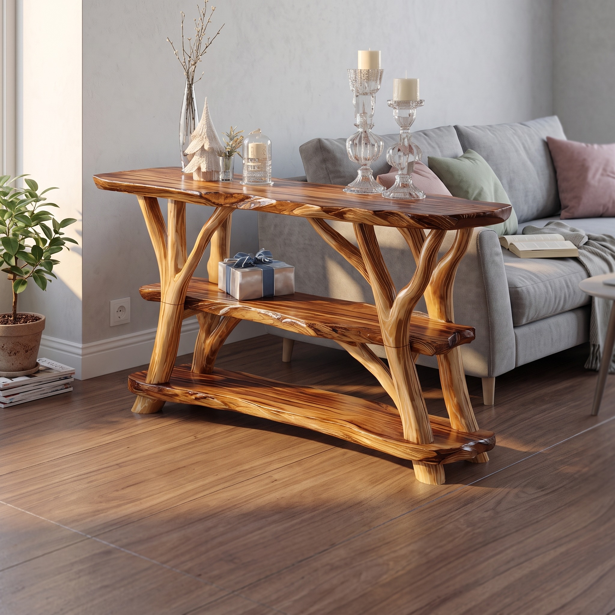 Handcrafted Solid Wood Console Table, Rustic Bedroom Vanity Table, Entryway & Behind Sofa Display Table